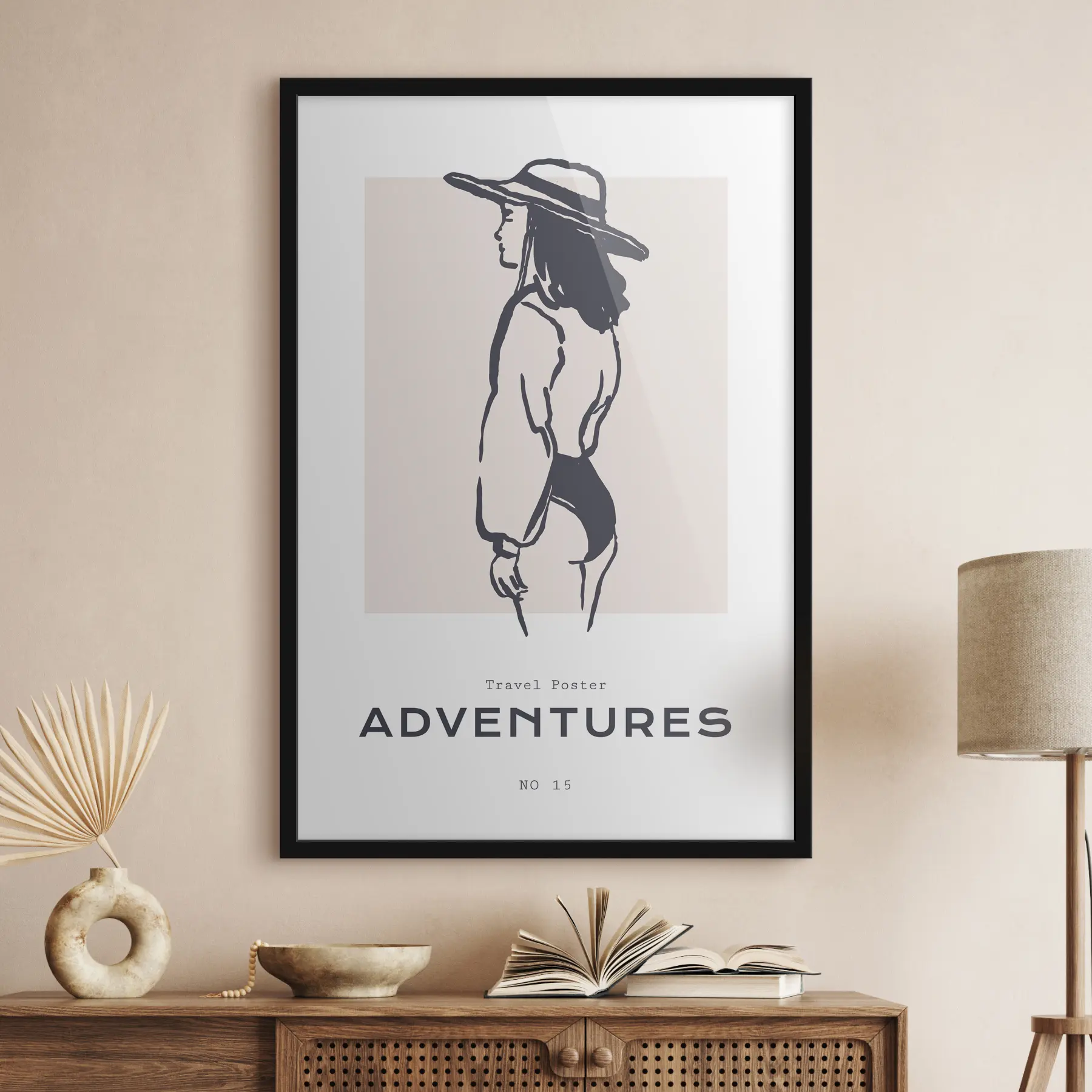 Картина Дівчина з великим капелюшком Adventure стиль бохо сучасне мистецтво  f37412