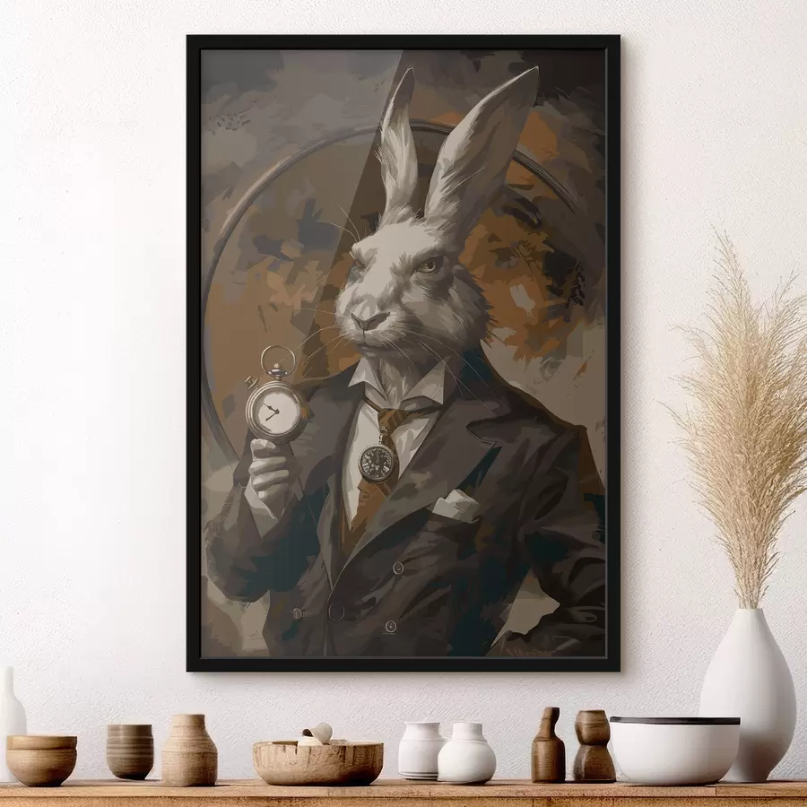 Картина Заєць з годинником у вінтажному стилі f38507