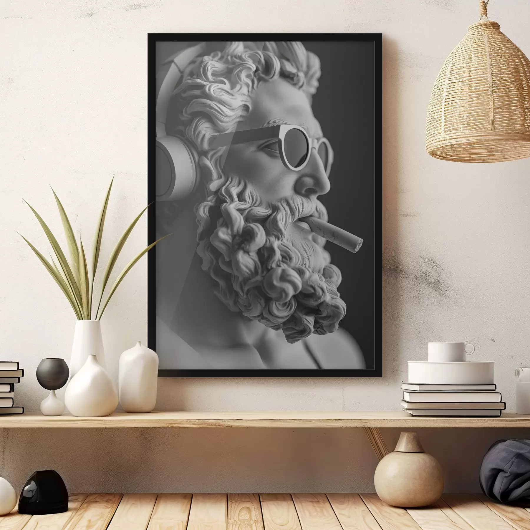 Картина чорно-біла давньогрецька скульптура Зевса в сучасному стилі f26122