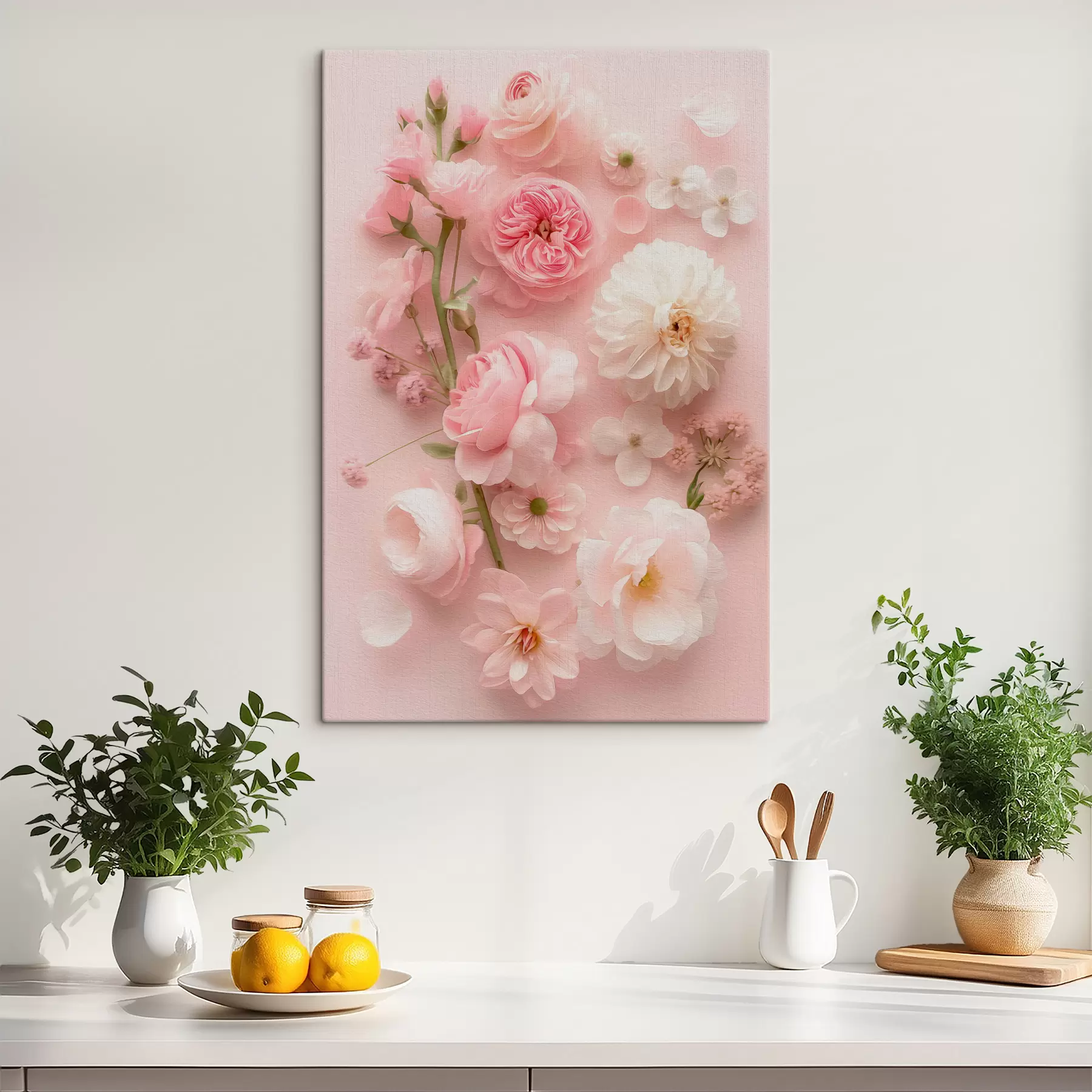 Картина Пишні квіти на рожевому фоні s39576