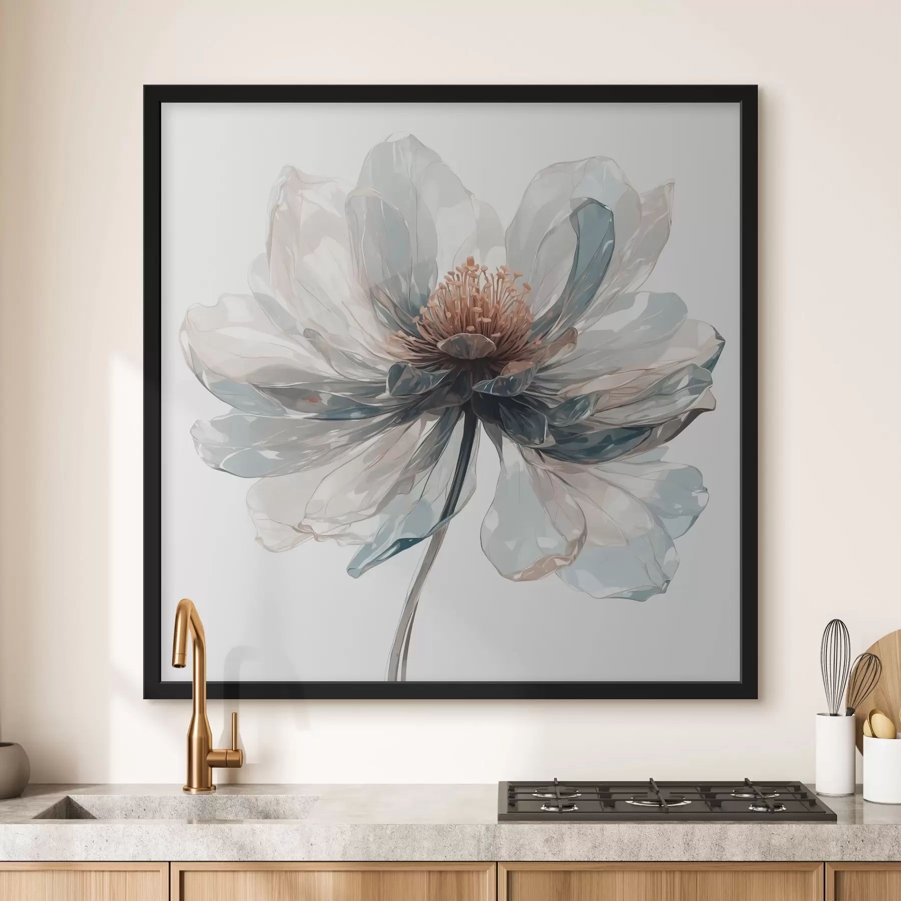 Картина Прозора синя квітка на білому тлі f40067