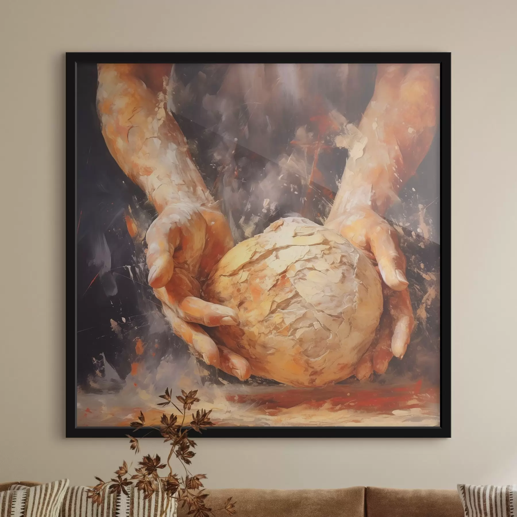 Картина Руки пекаря, що тримають тісто, імітація олійного живопису f40095