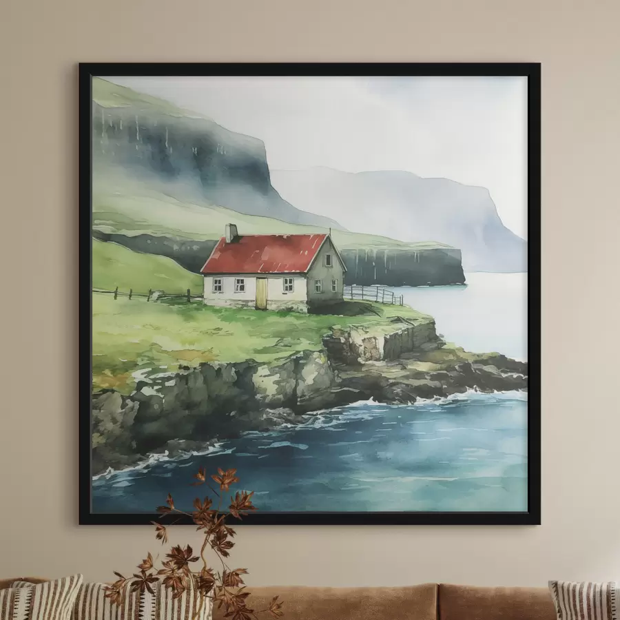 Картина Будинок на скелі біля води f38478
