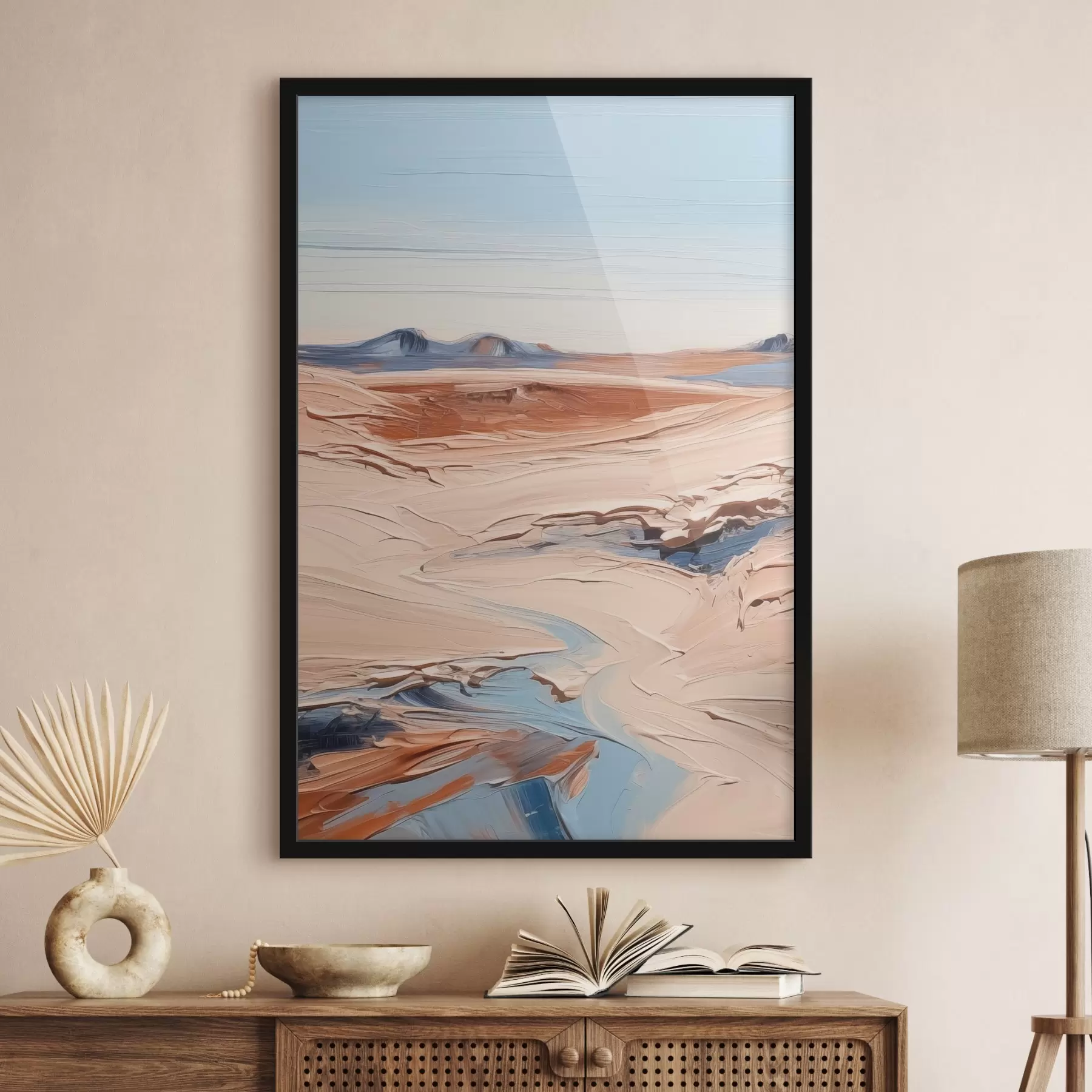 Картина Сюрреалістичний пустельний річковий пейзаж у мазках пензля f38917