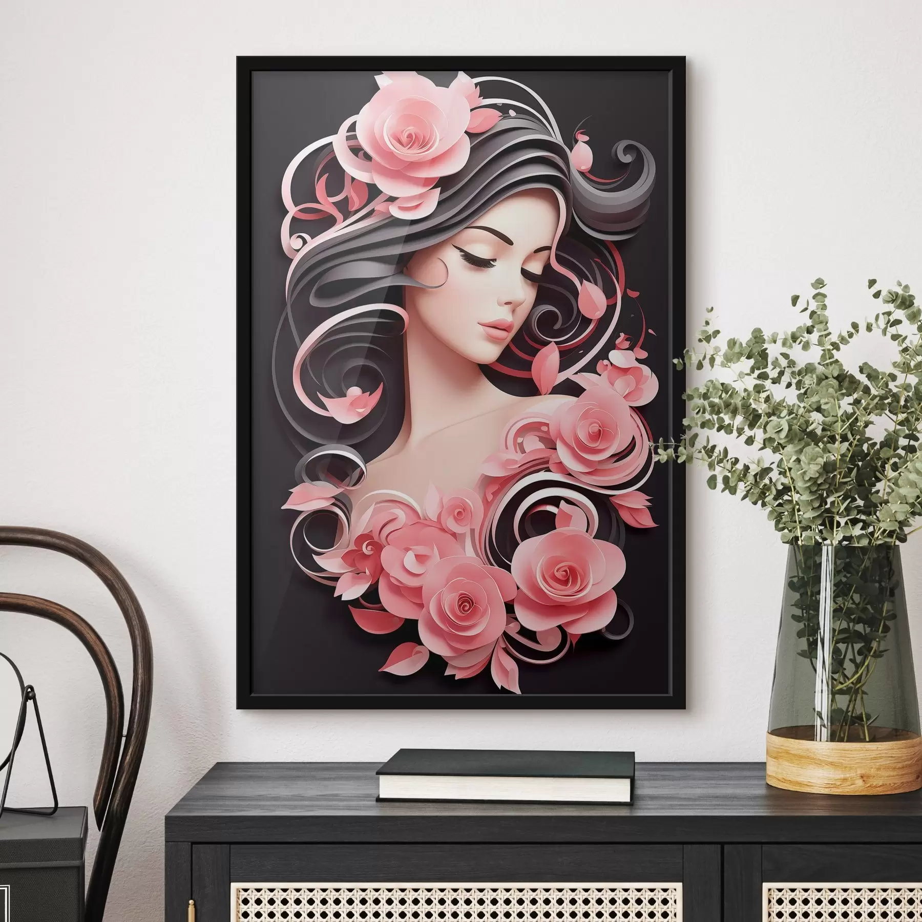 Картина Незвичайна ілюстрація дівчини з трояндою у волоссі f41541
