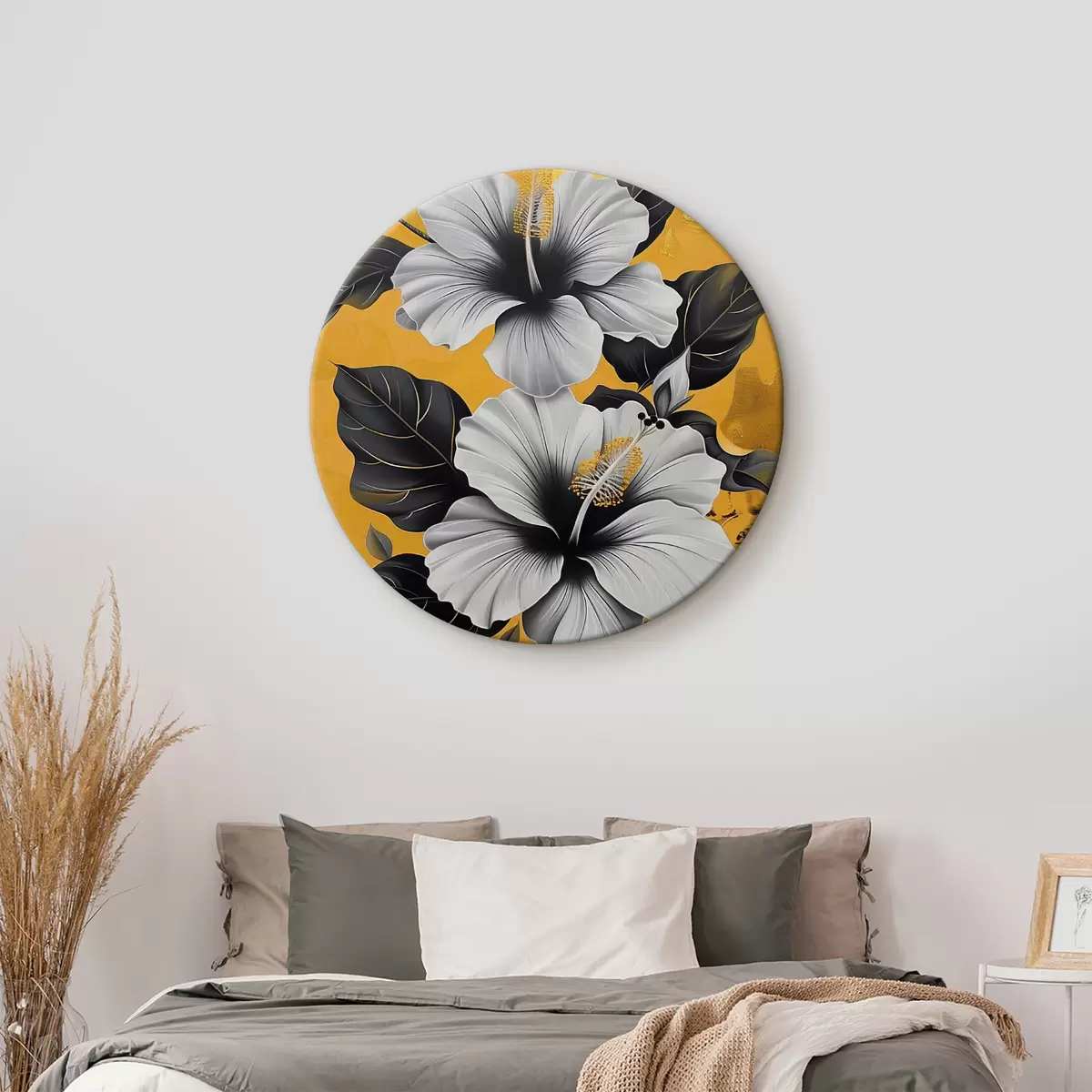 Кругла картина Квіти на жовтому фоні r40186