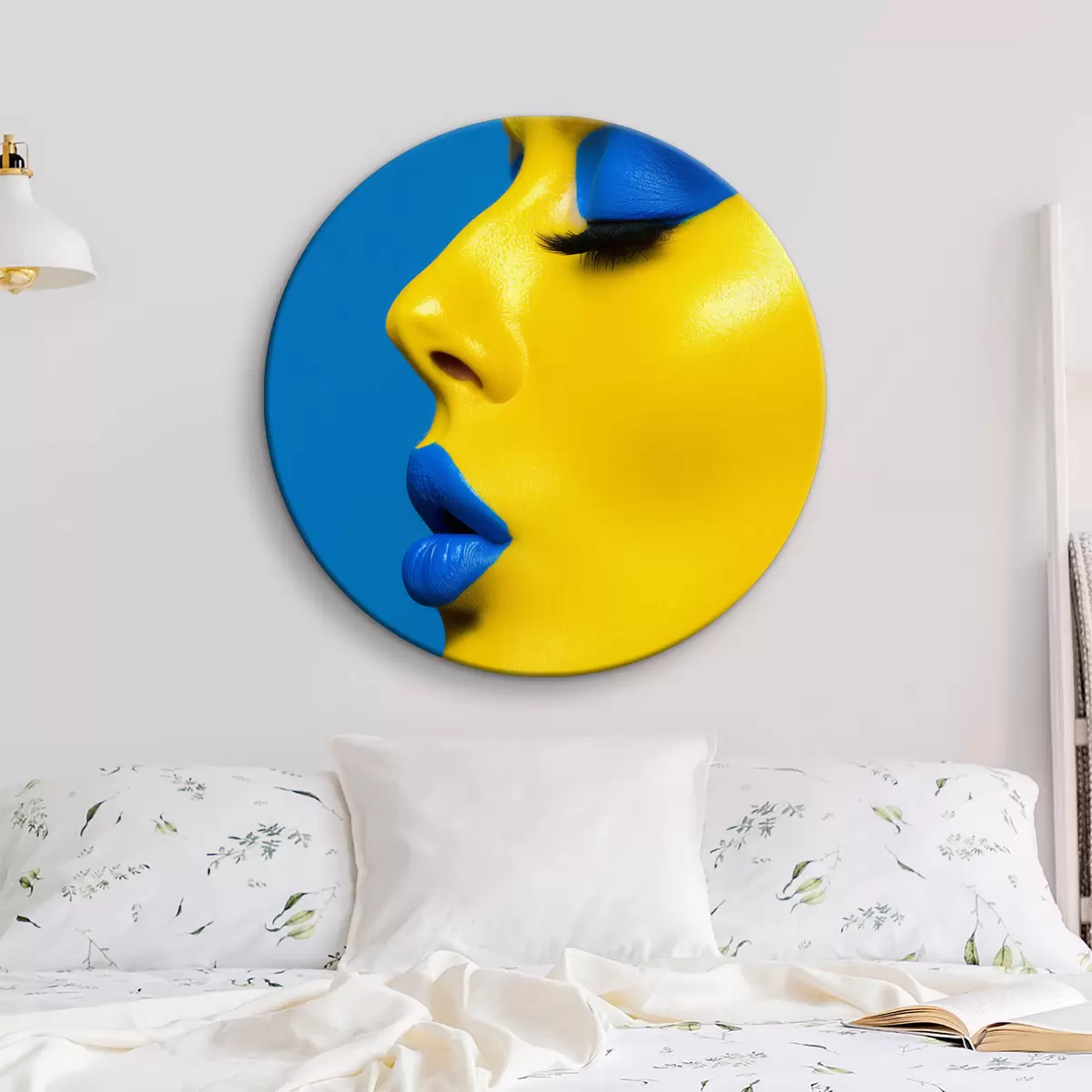 Кругла картина Обличчя дівчини в синіх і жовтих тонах r39759