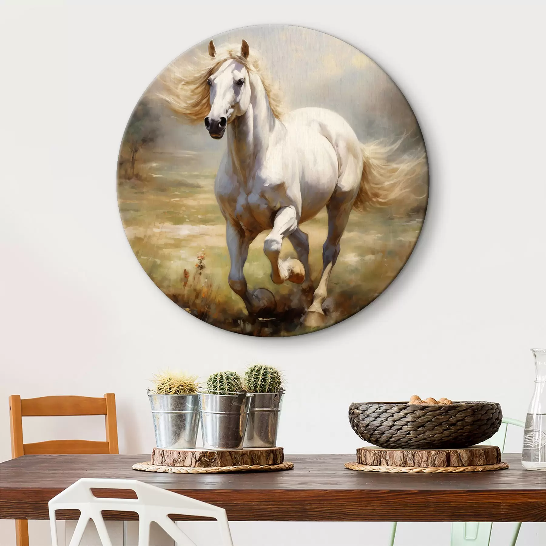 Картина Білий кінь скаче галопом по лузі картина маслом r39818