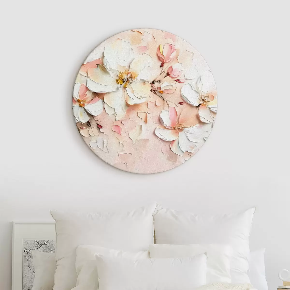 Кругла картина Ніжні квіти на рожево-блакитному тлі r39837