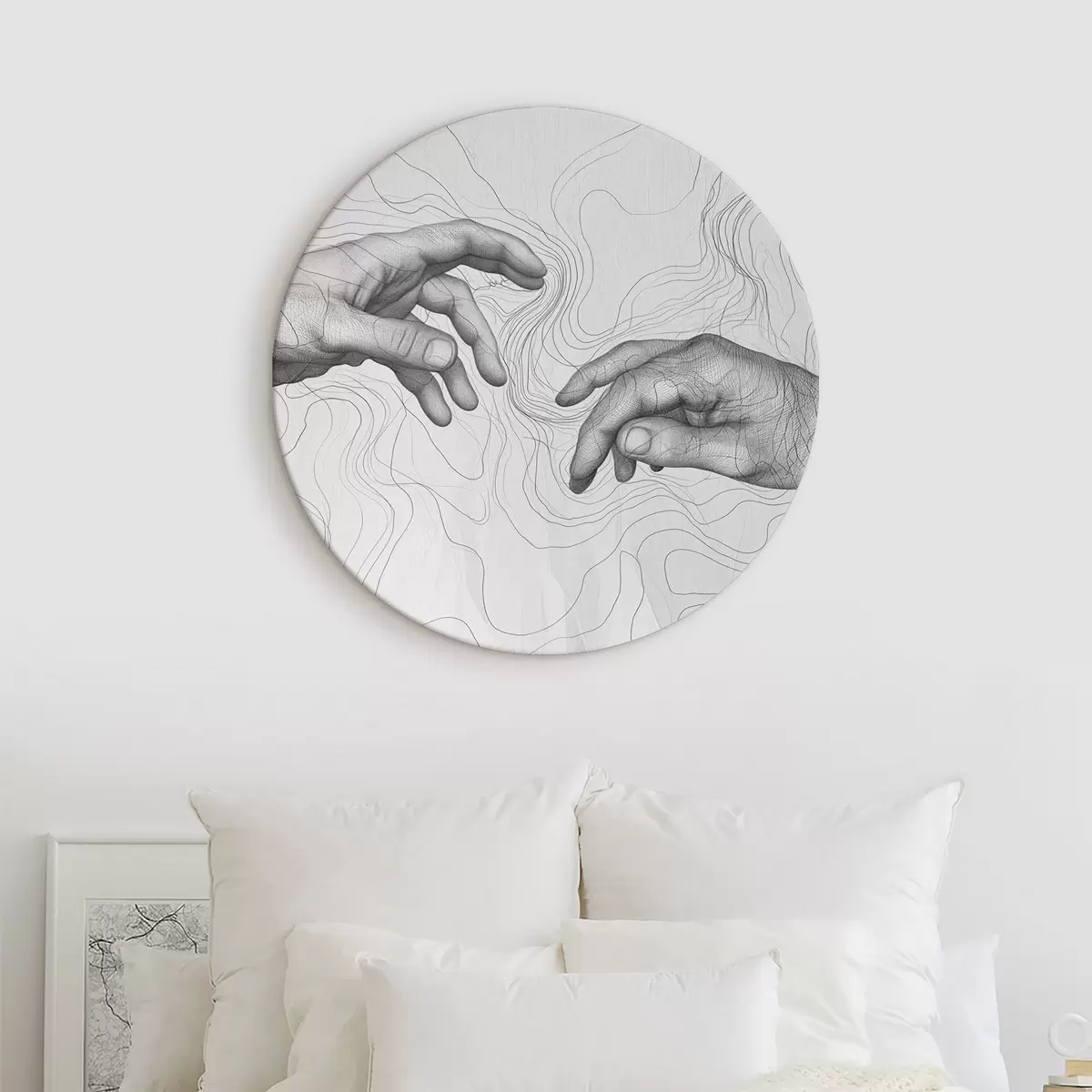 Кругла картина Руки, абстракція, штриховий малюнок r39999