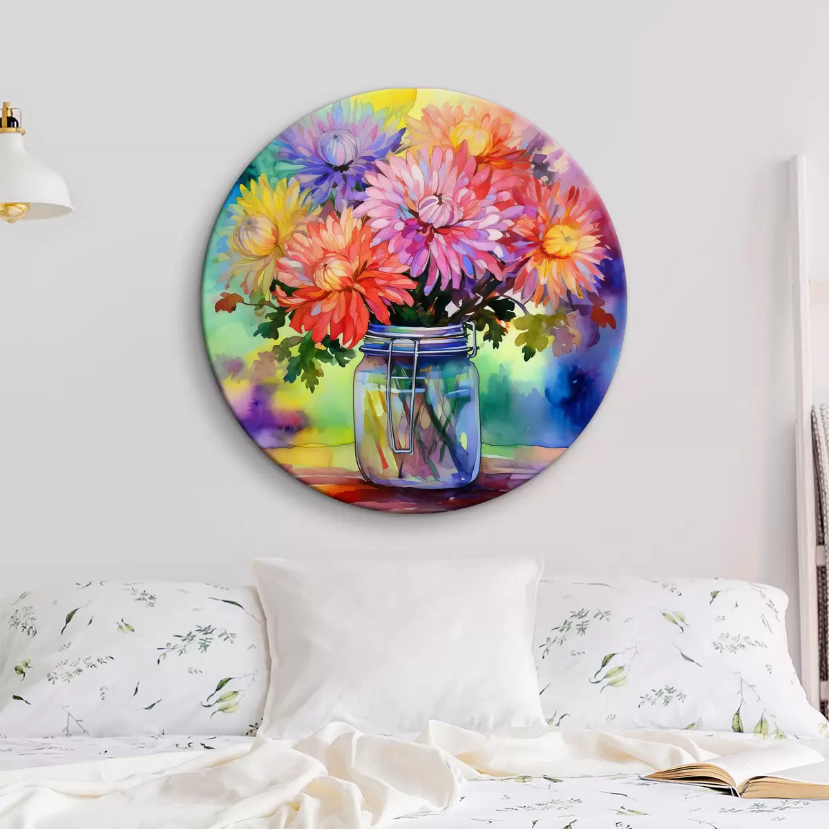 Кругла картина Букет яскравих квітів у банці r38813