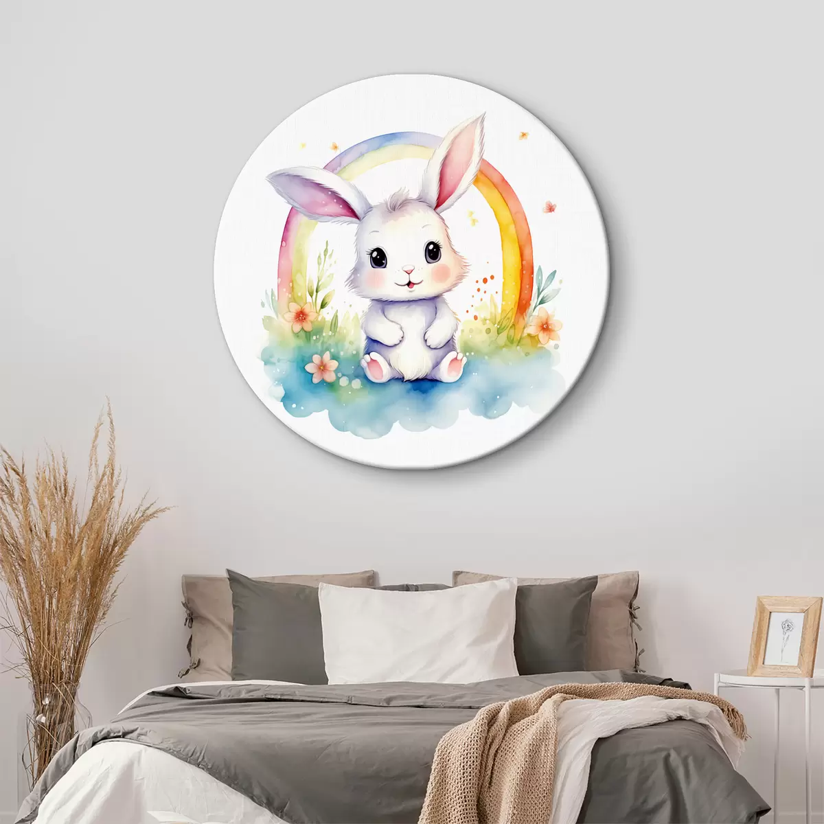 Кругла картина Зайчик під химерною веселкою r38940