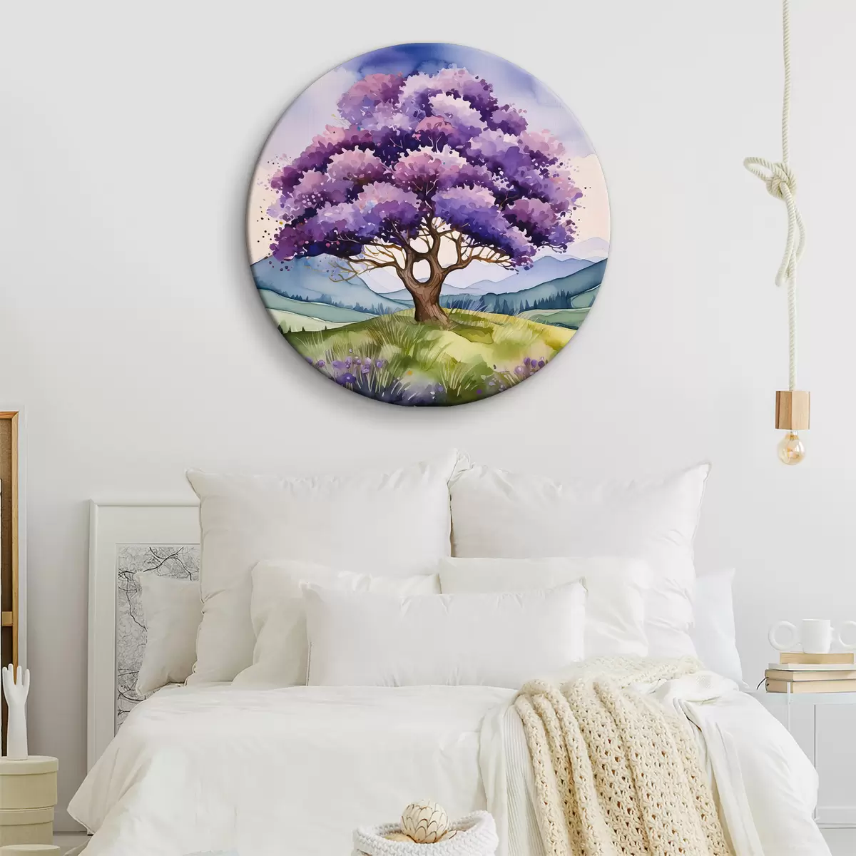 Кругла картина Дерево з фіолетовими квітами r39055