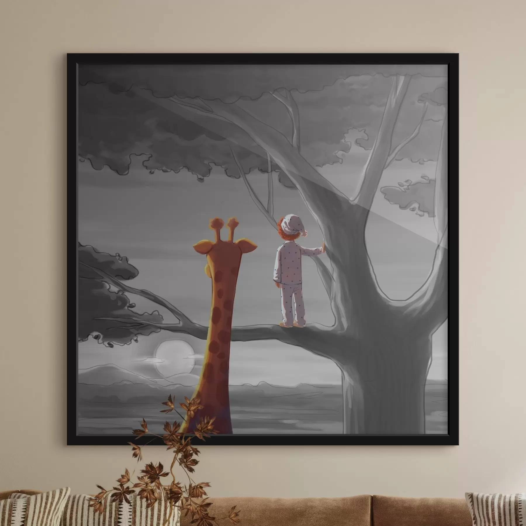 Картина Жирафа з дитинчам на дереві f36700
