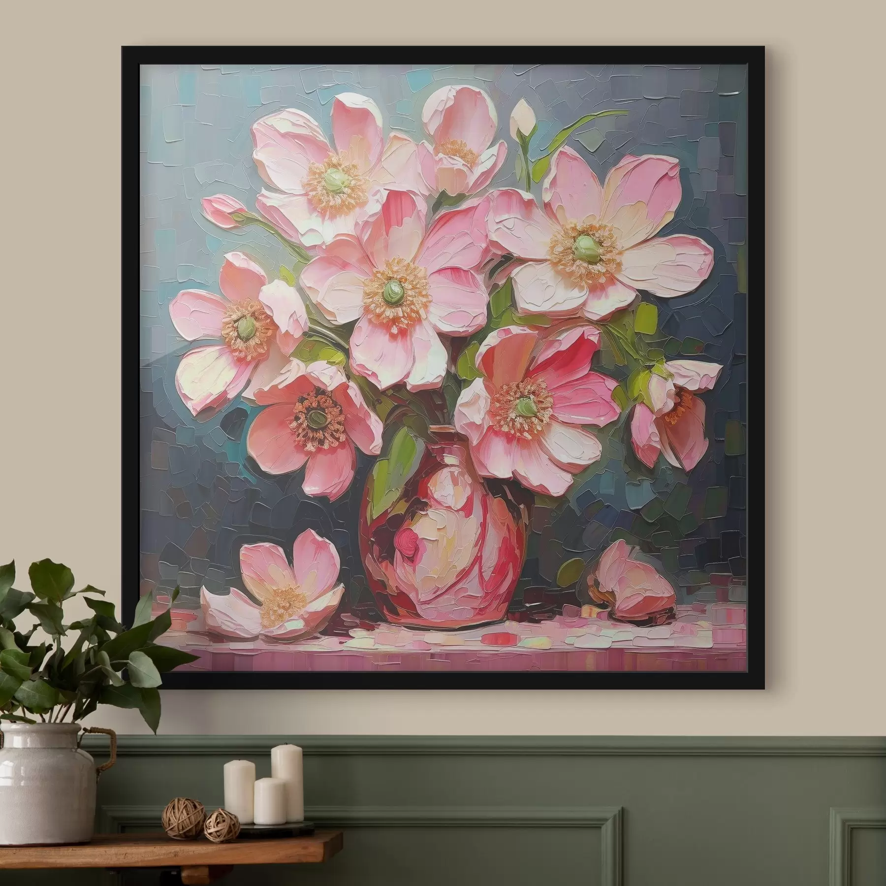 Картина Зображення з рожевими квітами у вазі f37558