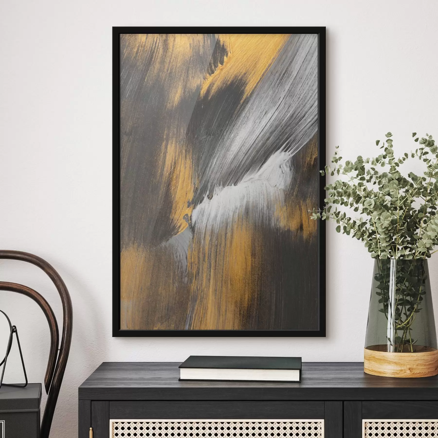 Картина Мазки пензлем у відтінках сірого та бурштинового f36672