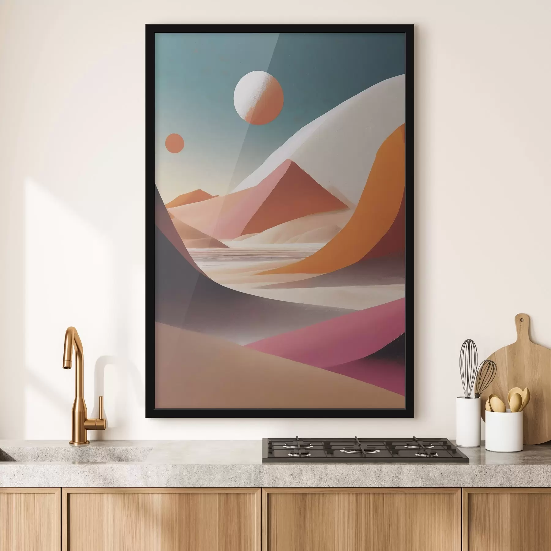 Картина Пустельний пейзаж з піщаними пагорбами та водоймою f37367