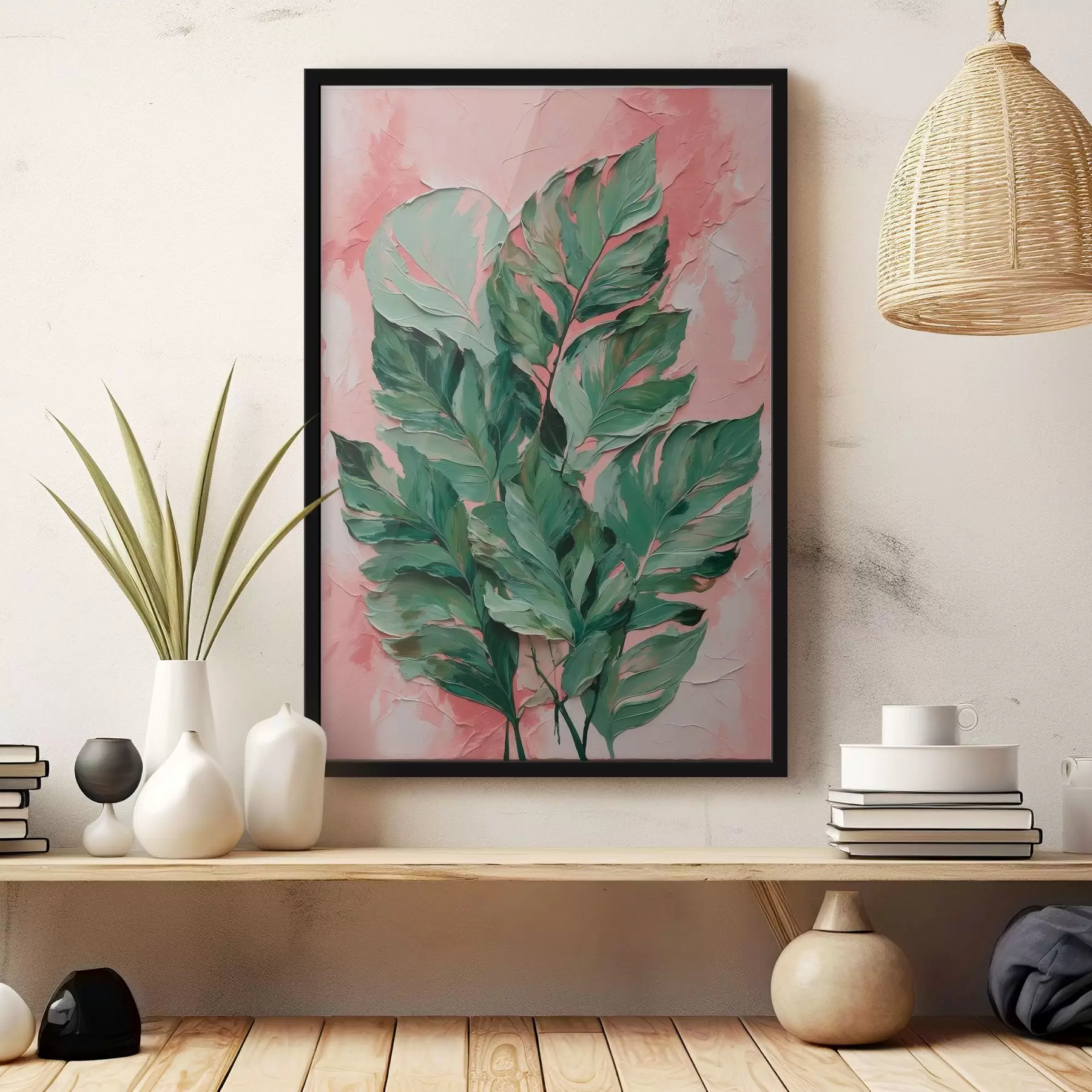 Картина Зображення листя на рожевому тлі f38307