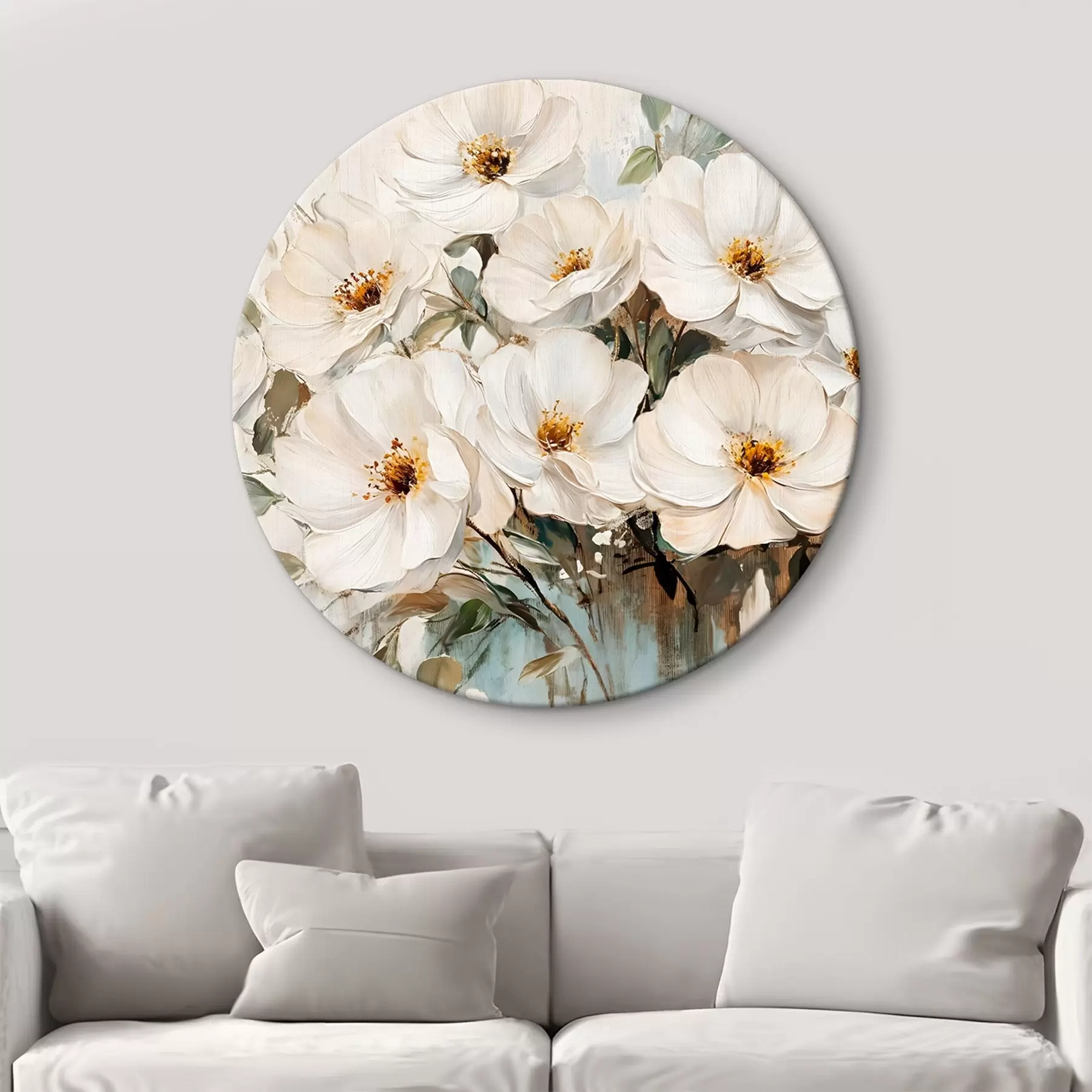 Картина Букет великих білих квітів в стилі олійного живопису з жовтими серединками на світлому тлі r42222