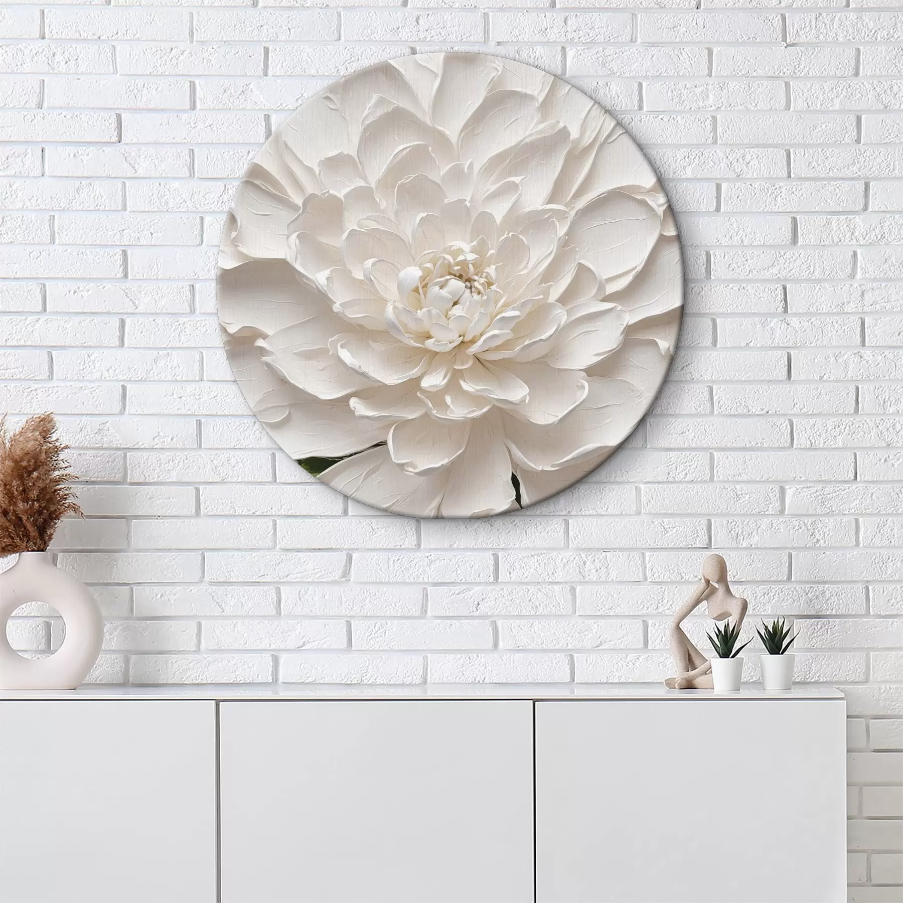 Картина Біла квітка в олії із зеленим стеблом r40620