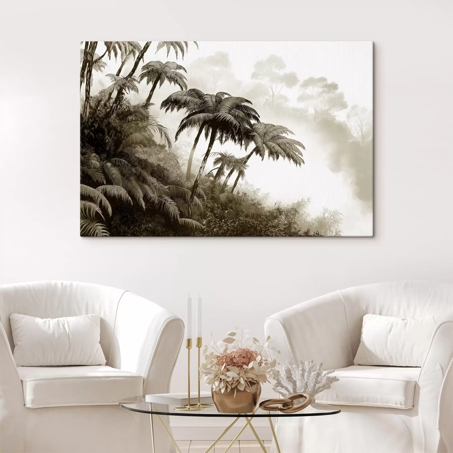 Картина Джунглі в тумані, пальми, природа, природа, бежеві кольори s42372