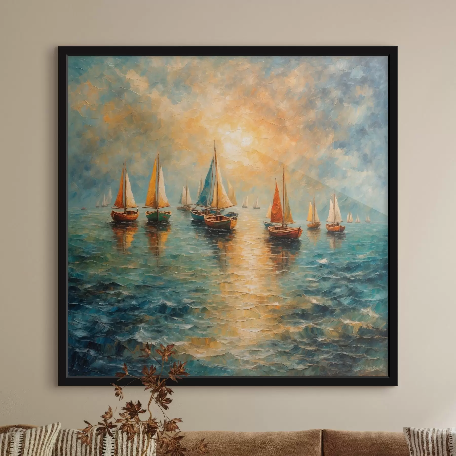 Картина Кораблі, що пливуть на захід сонця f42251