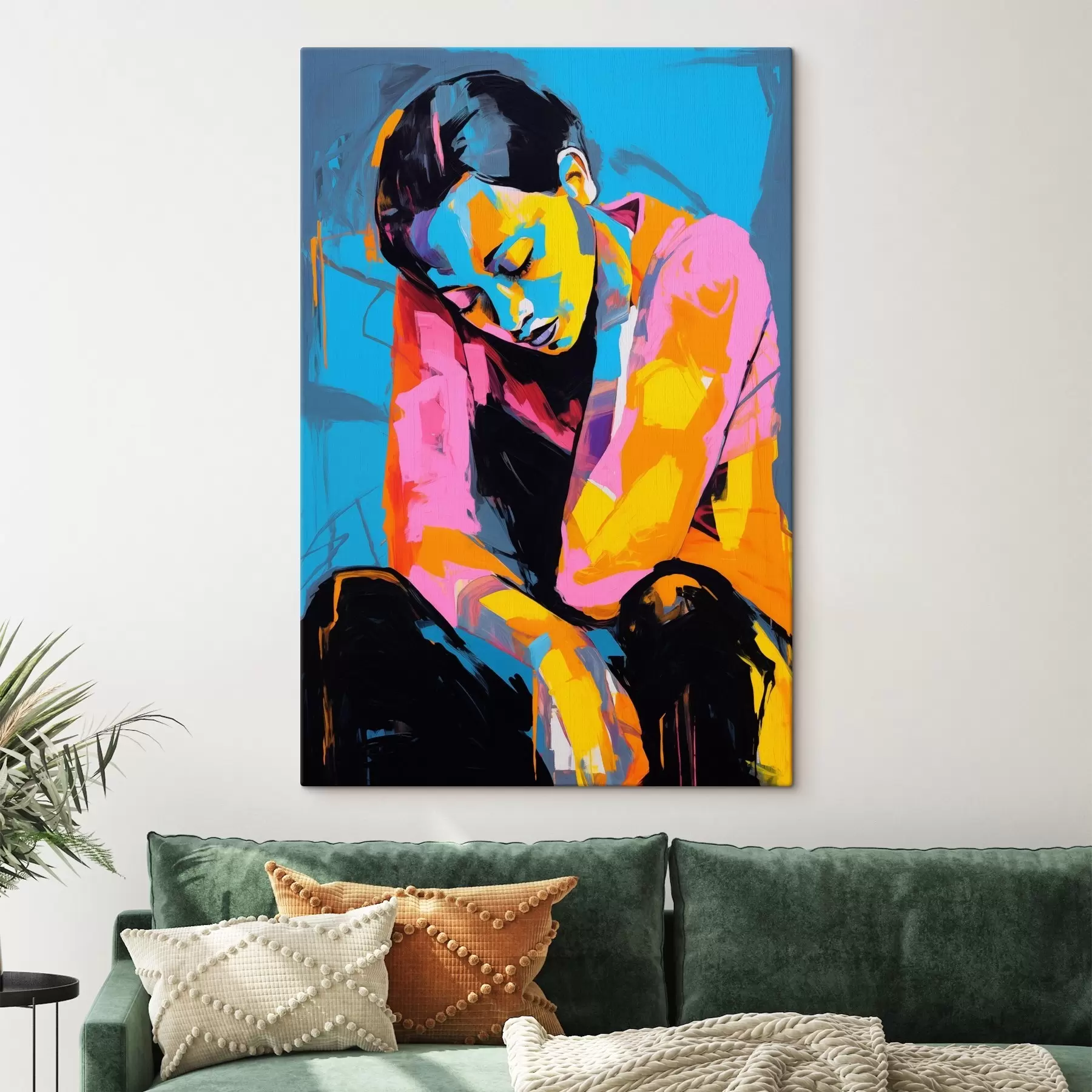 Картина Абстрактний портрет задумливої людини в яскравих кольорах s42936