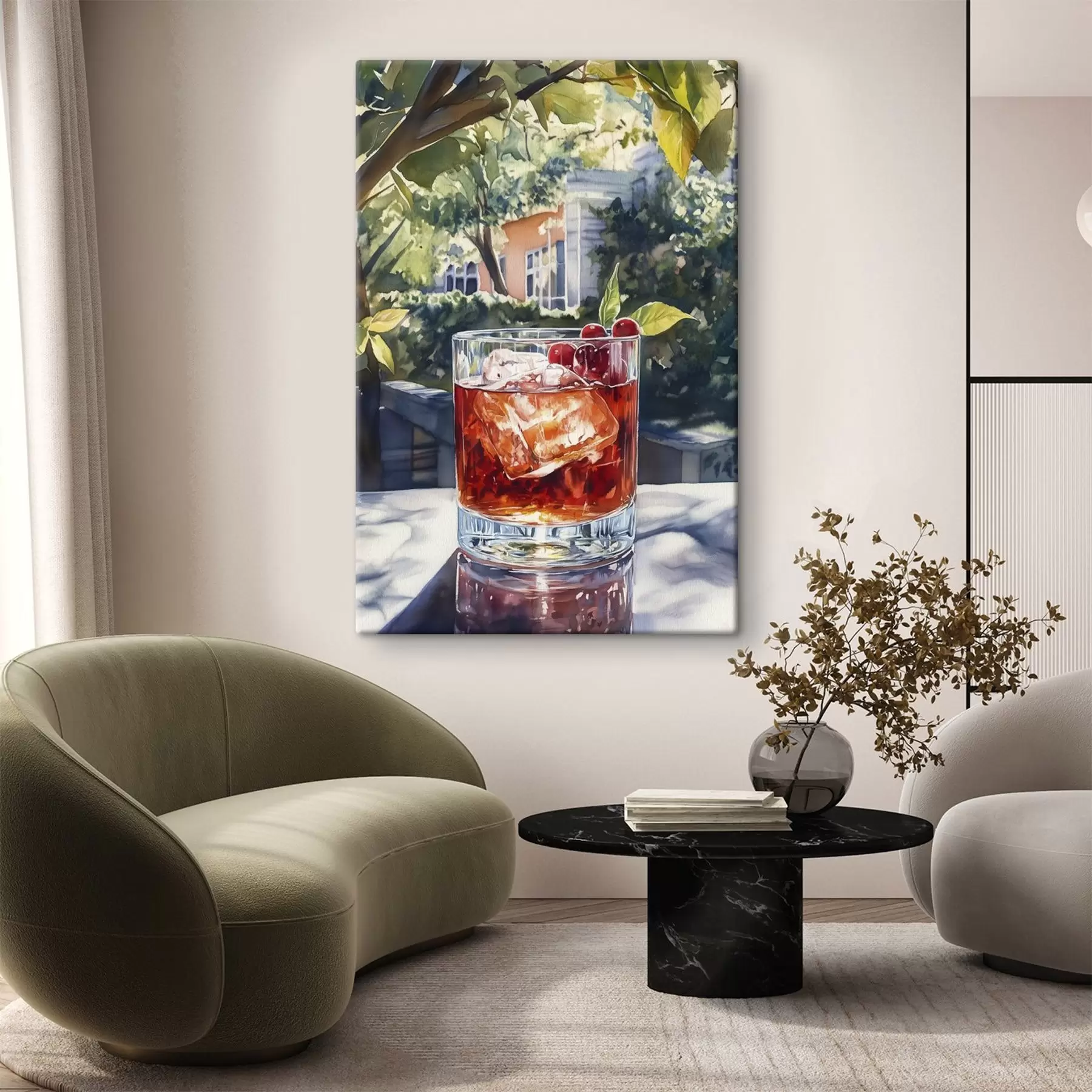 Картина Коктейль з ягодами, акварельний стиль, естетичне місто, літня природа s43059