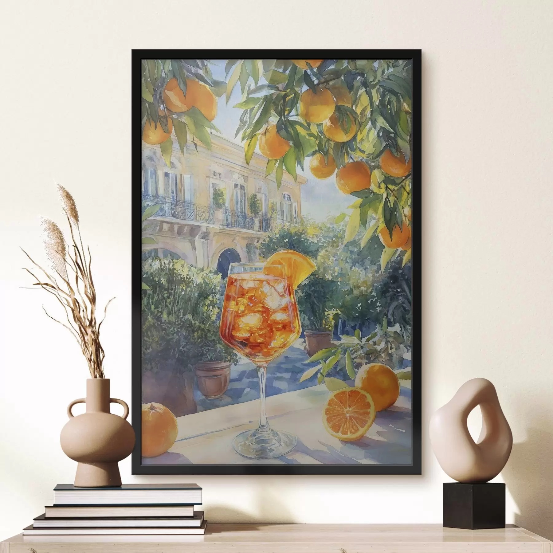 Картина Коктейль з апельсинами, акварельний стиль, Італія, Aperol Spritz, архітектура, літній сад f43061