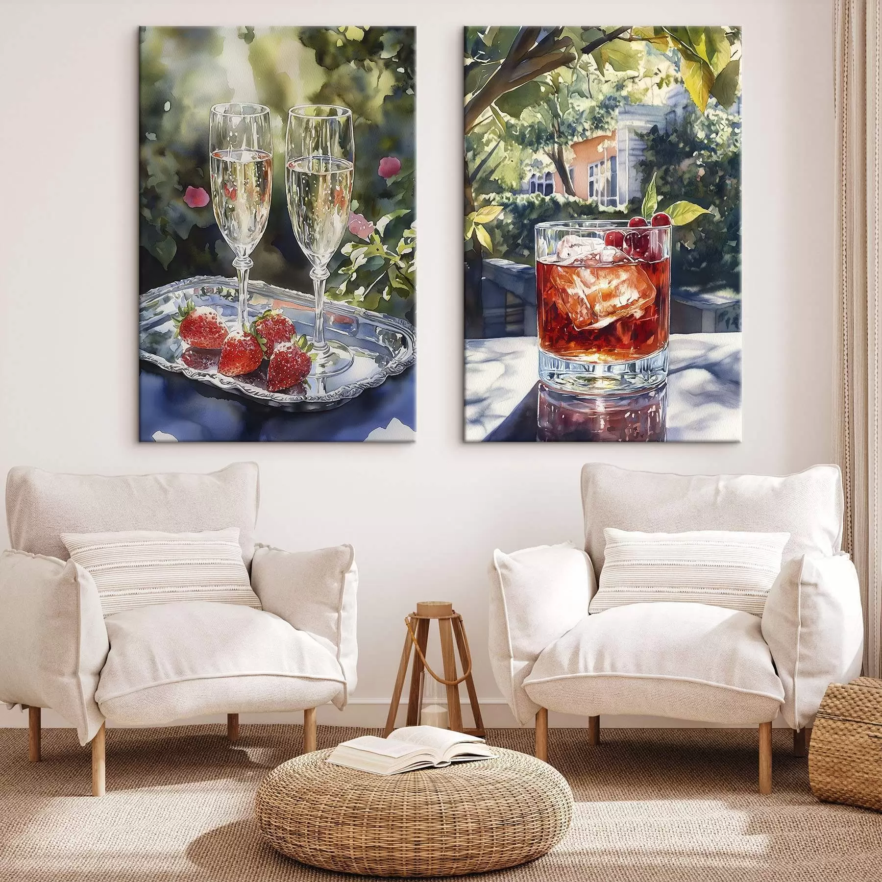 Картина Смачні коктейлі з ягодами, акварельний стиль, естетика, літня природа m00415