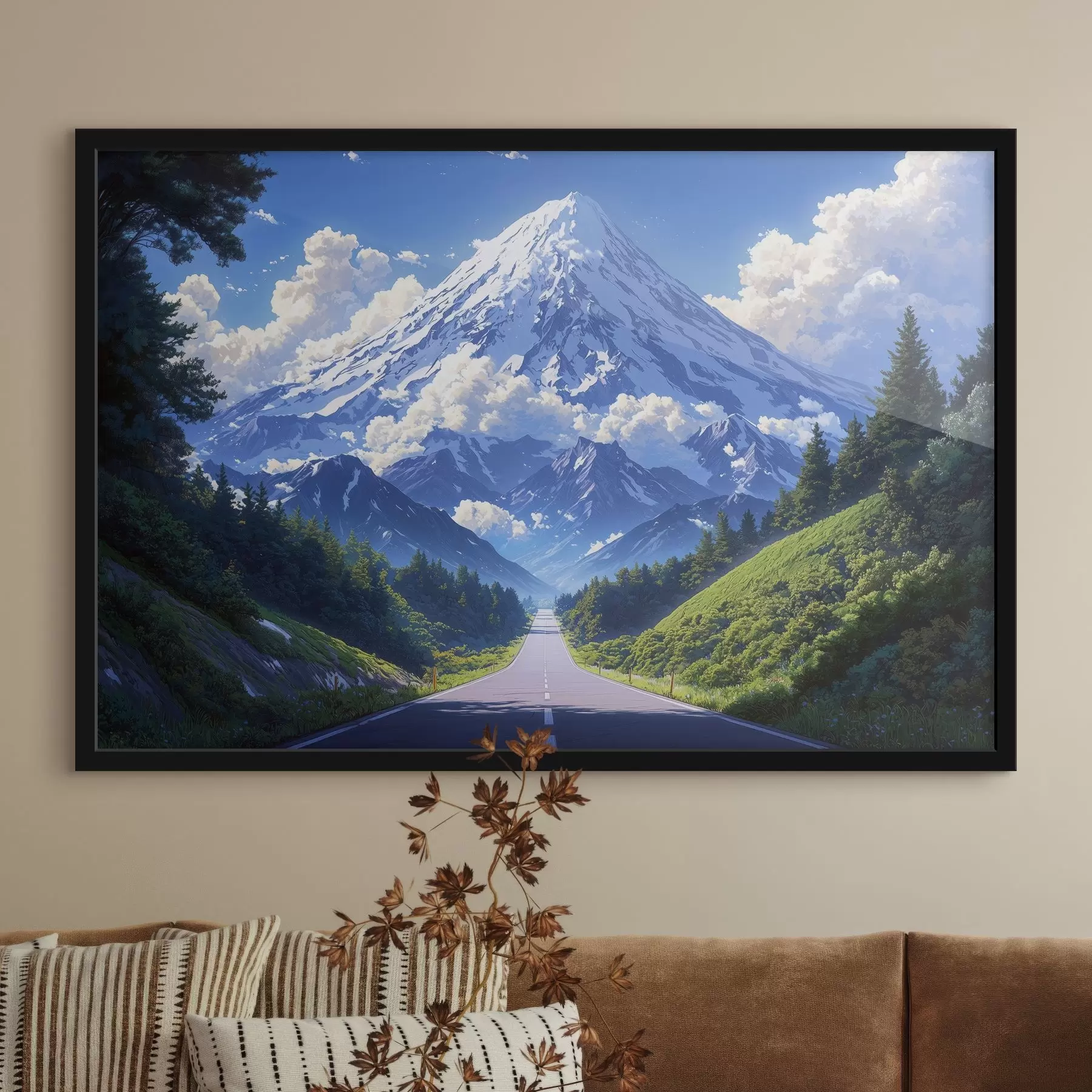 Картина Дорога в гори з хмарами та лісом навколо f43317