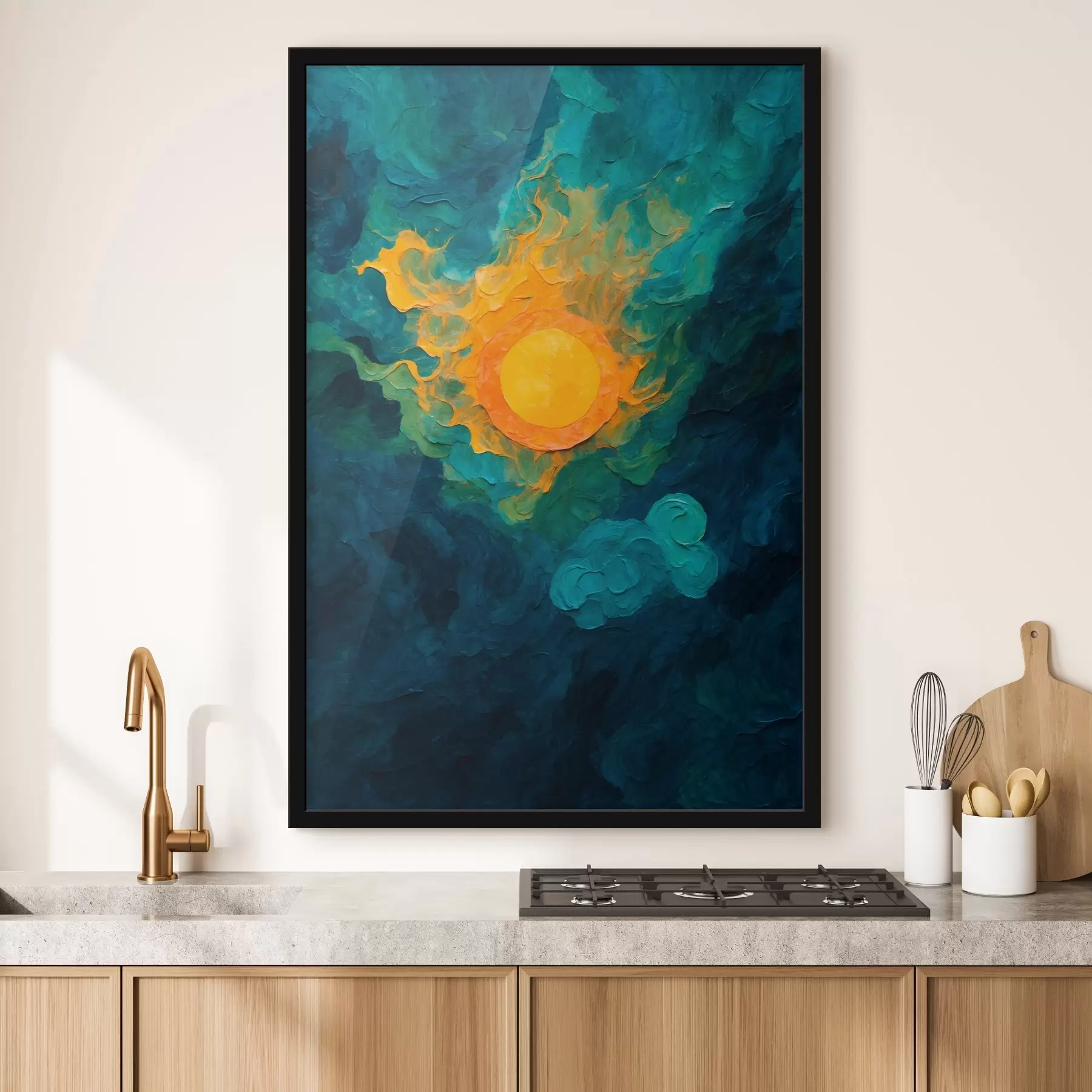 Картина Сонце на темному тлі в стилі олійного живопису f43459