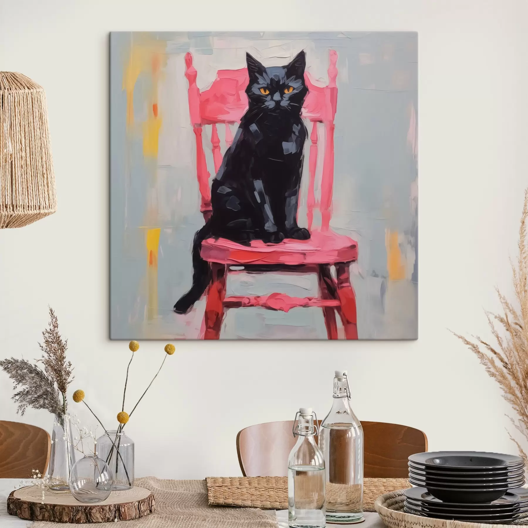 Картина Чорний кіт на стільці s44130