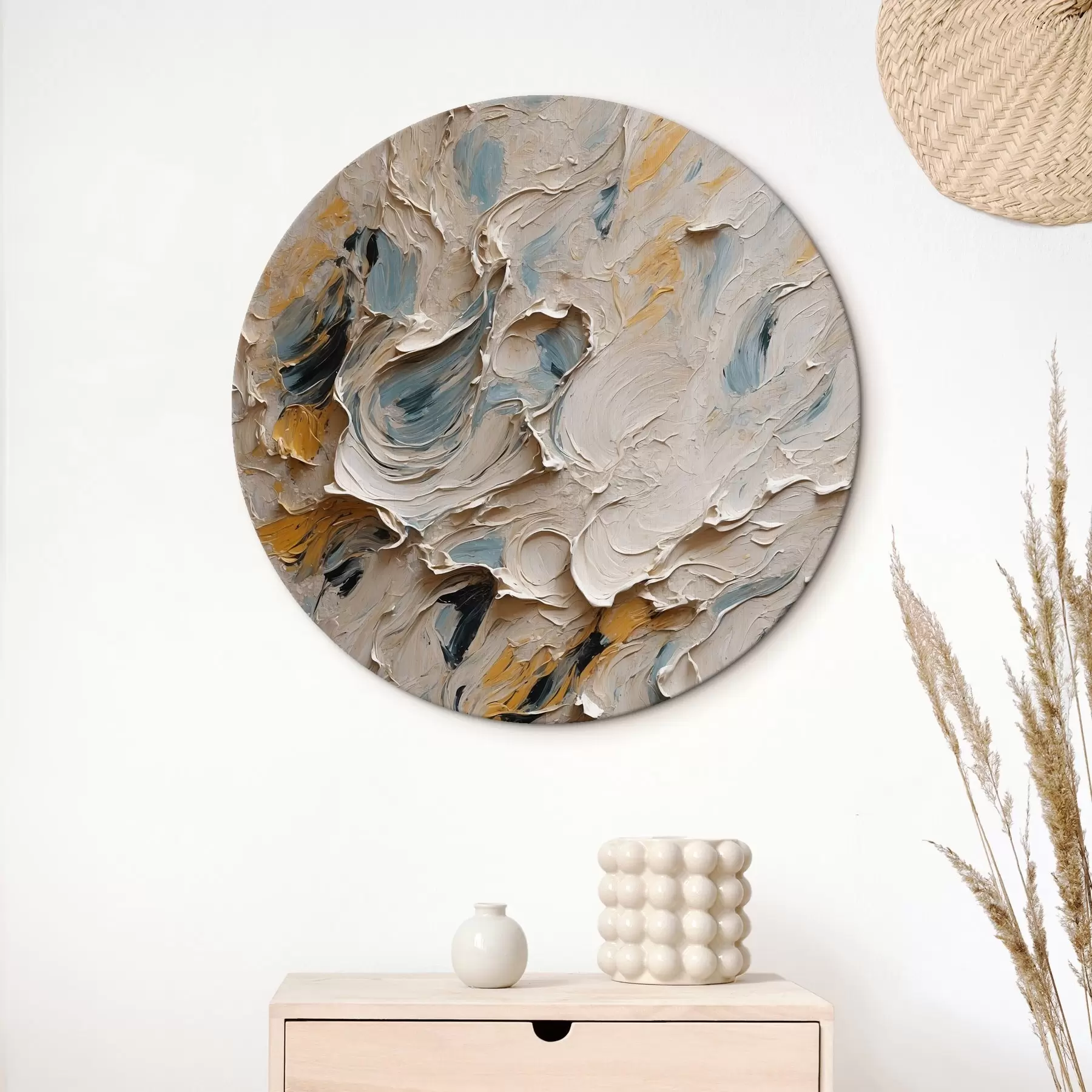 Картина Абстрактний олійний живопис у біло-блакитних тонах r44078