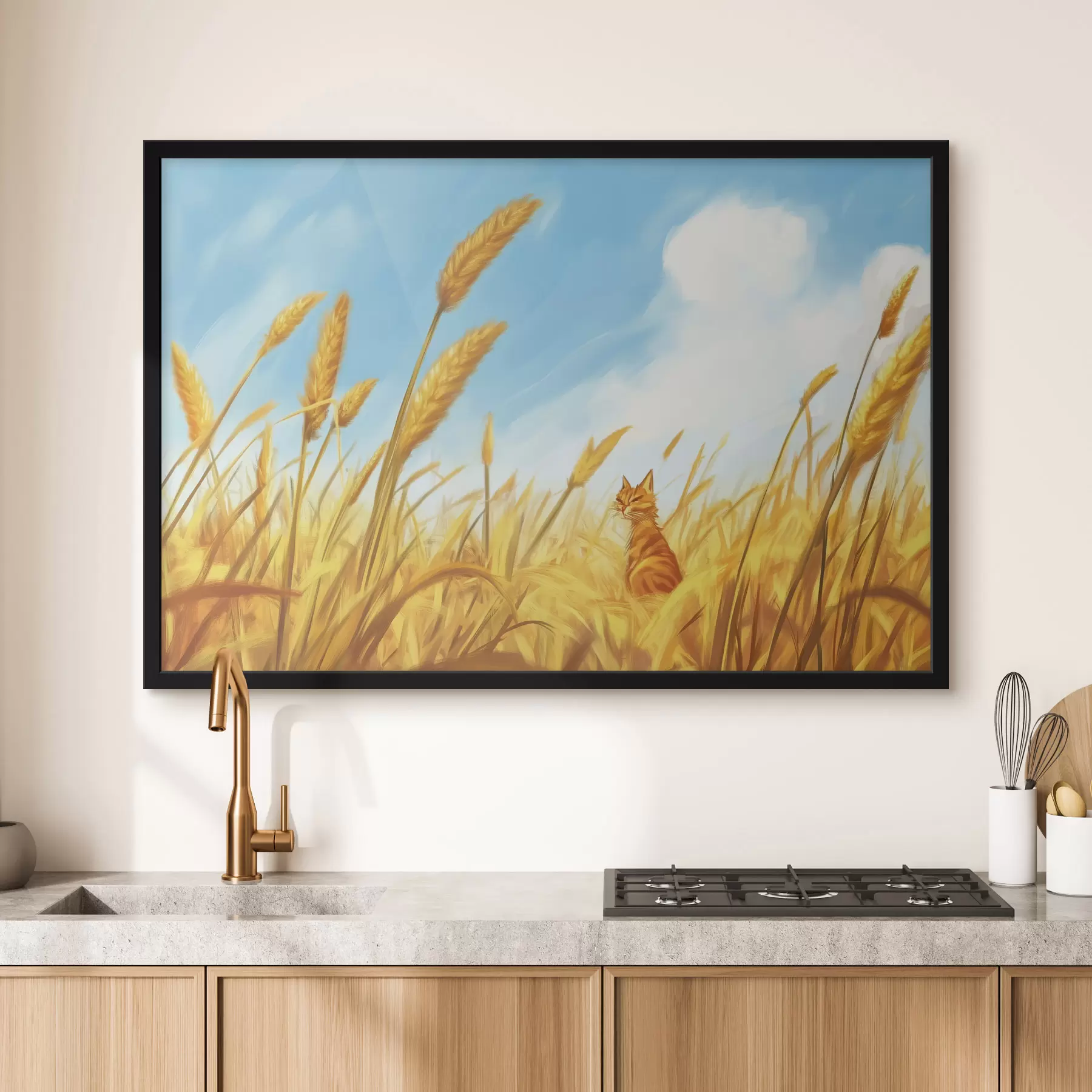 Картина Кіт у полі з колоссям пшениці f44211