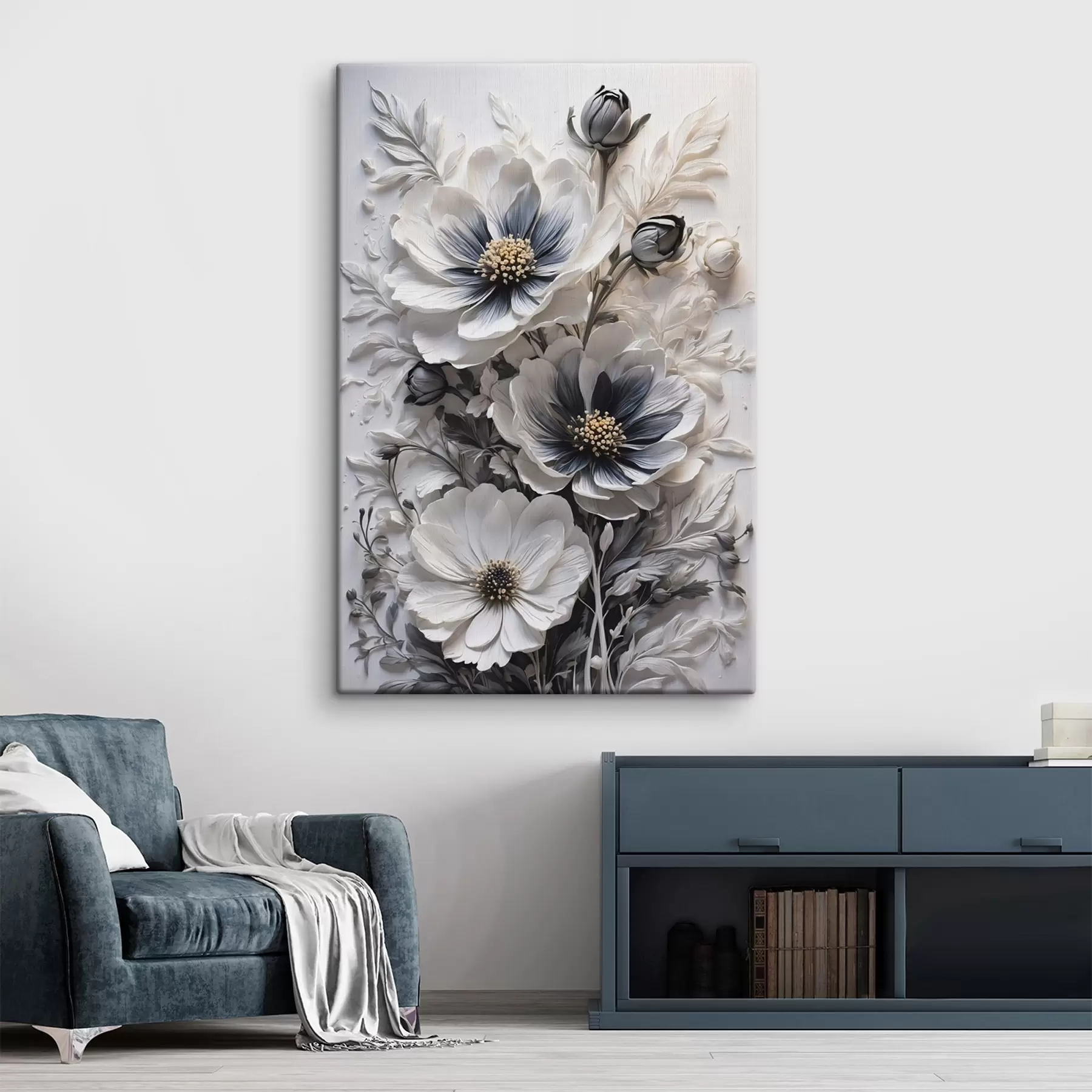 Картина Чорно-білі квіти на білому тлі s44446