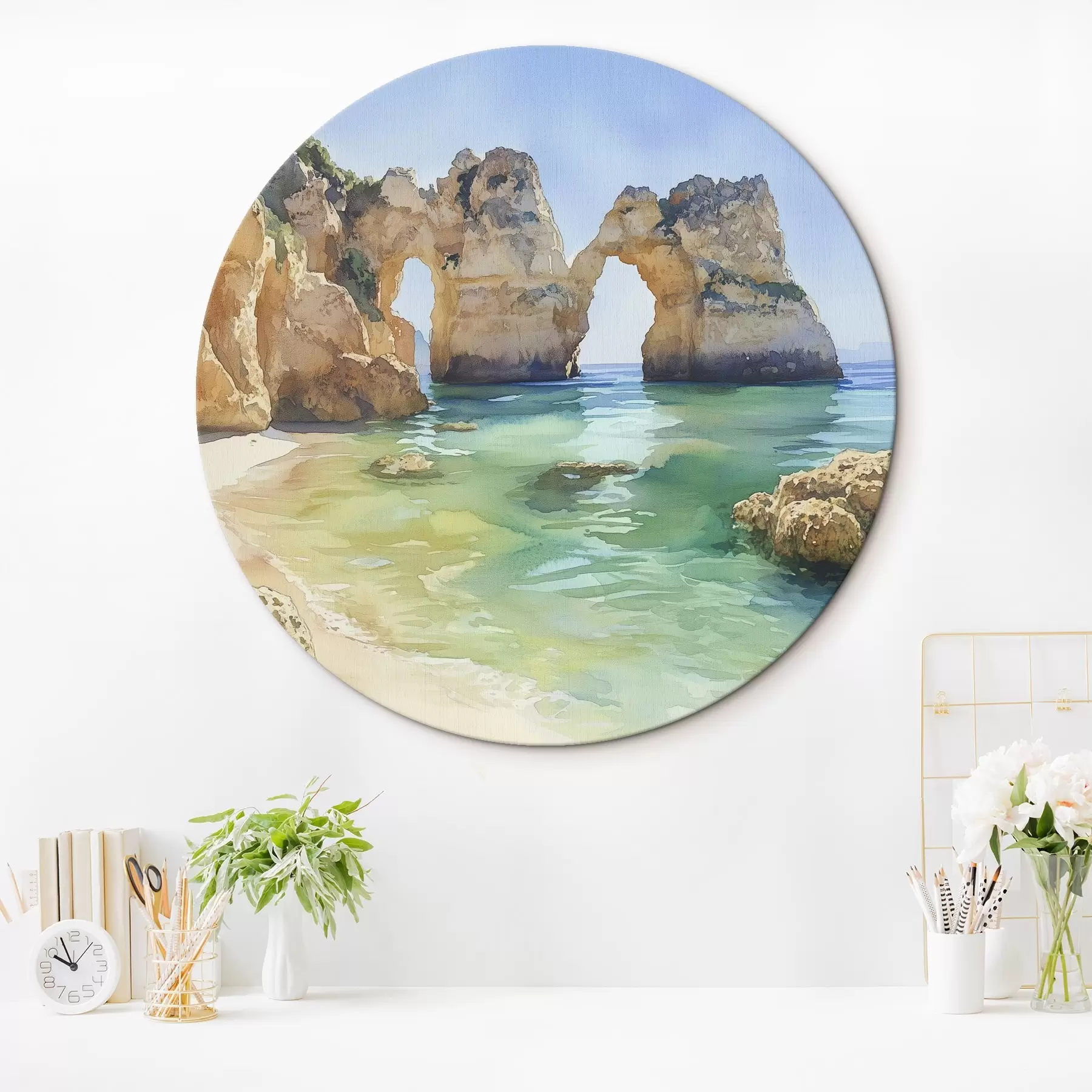 Картина Океанський пляж зі скелями, Португалія, літо, аквамарин r44608