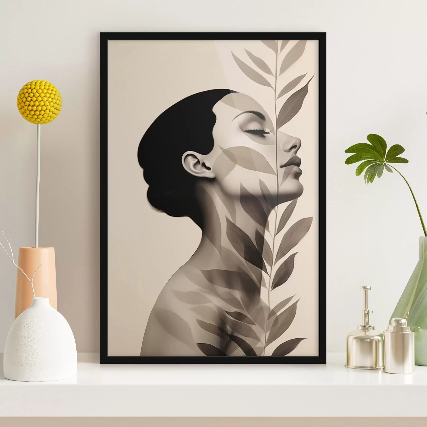 Картина Жіночий профіль з квітковим візерунком f44725