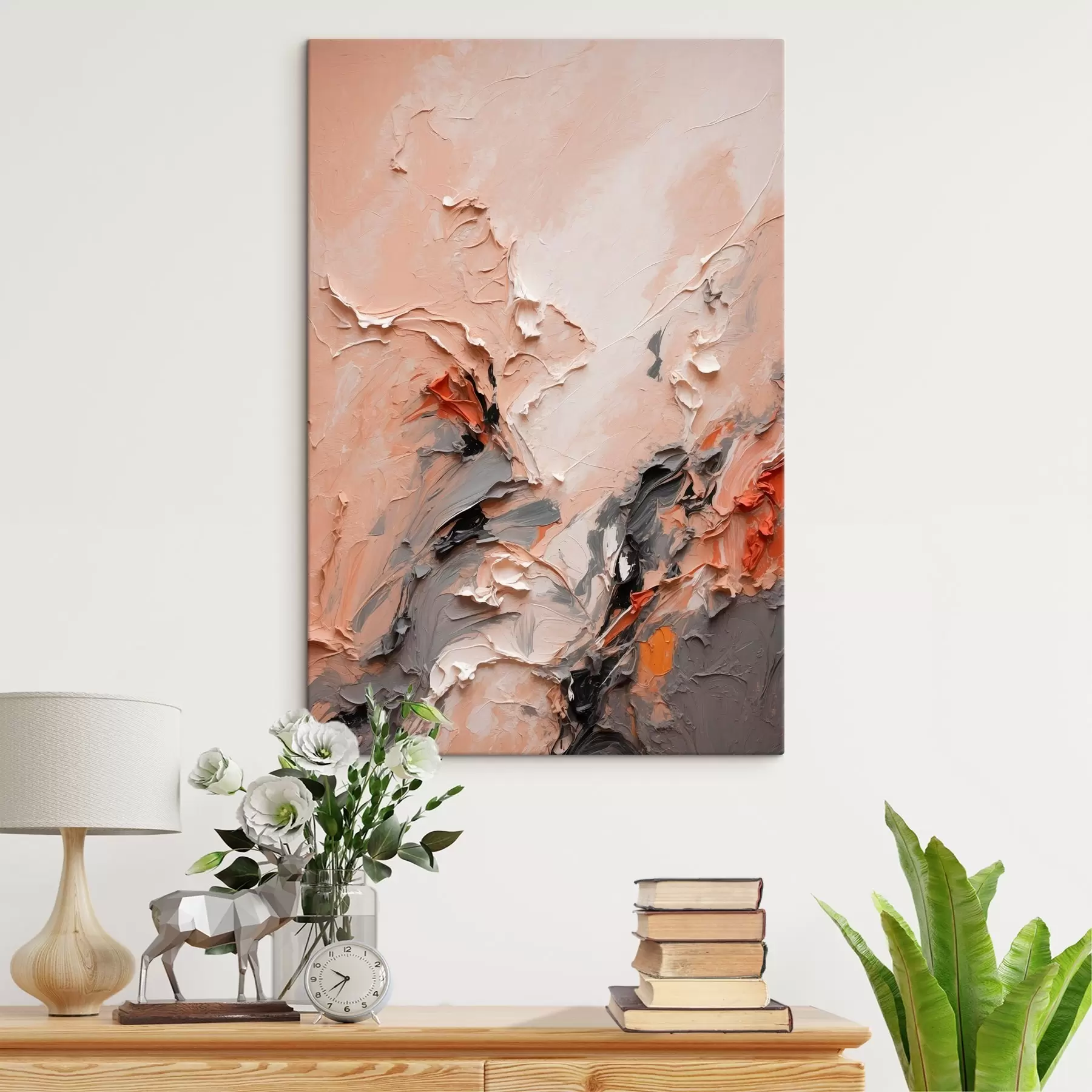 Картина Абстракція в персиково-сірих тонах з фактурними мазками s44873