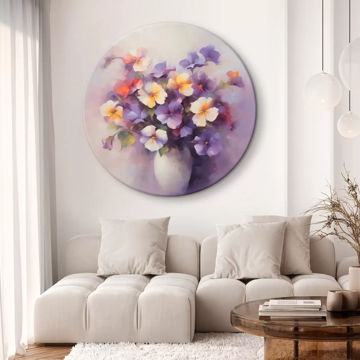 Кругла картина Букет з фіалками r45012