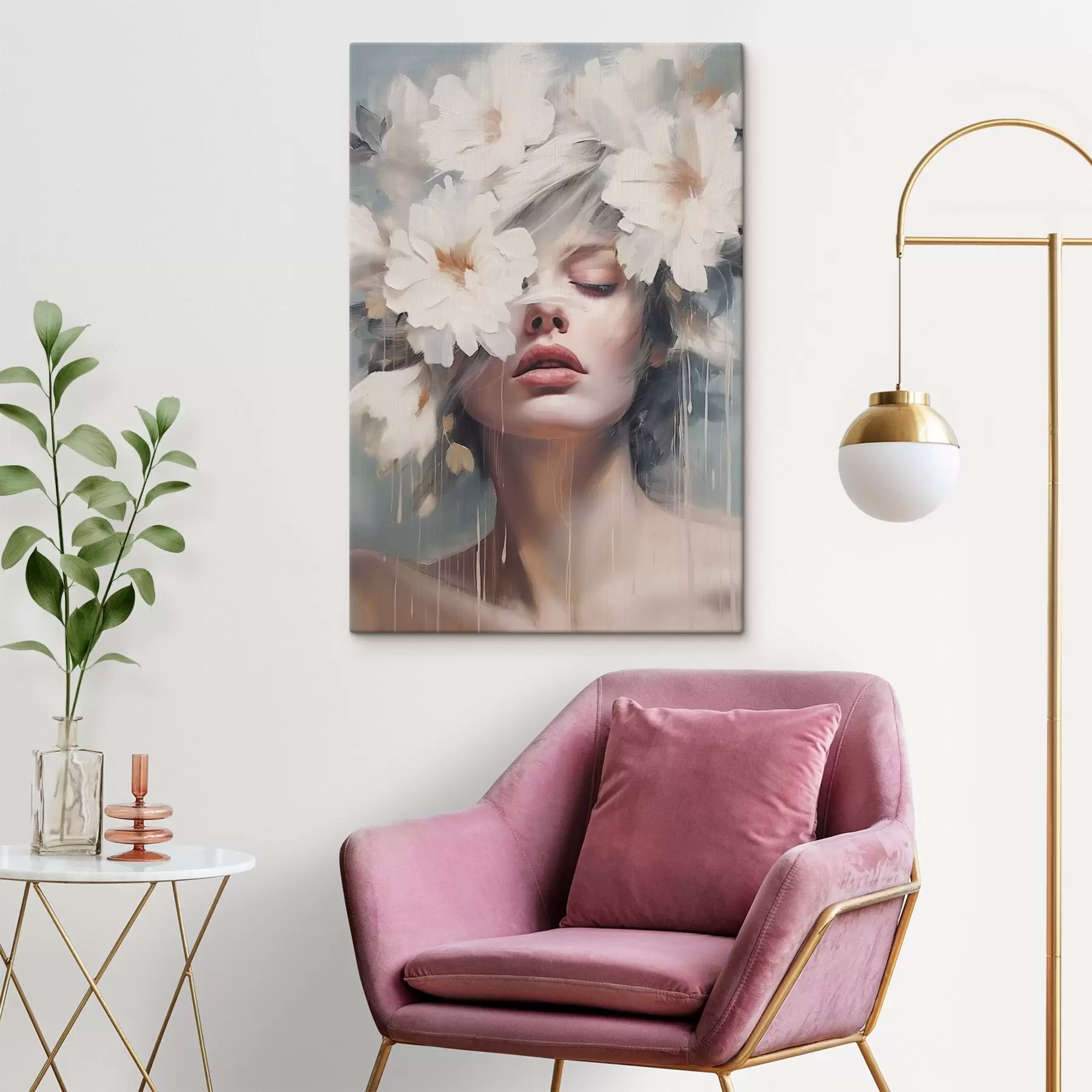 Картина Жіночий портрет з білими квітами s45219