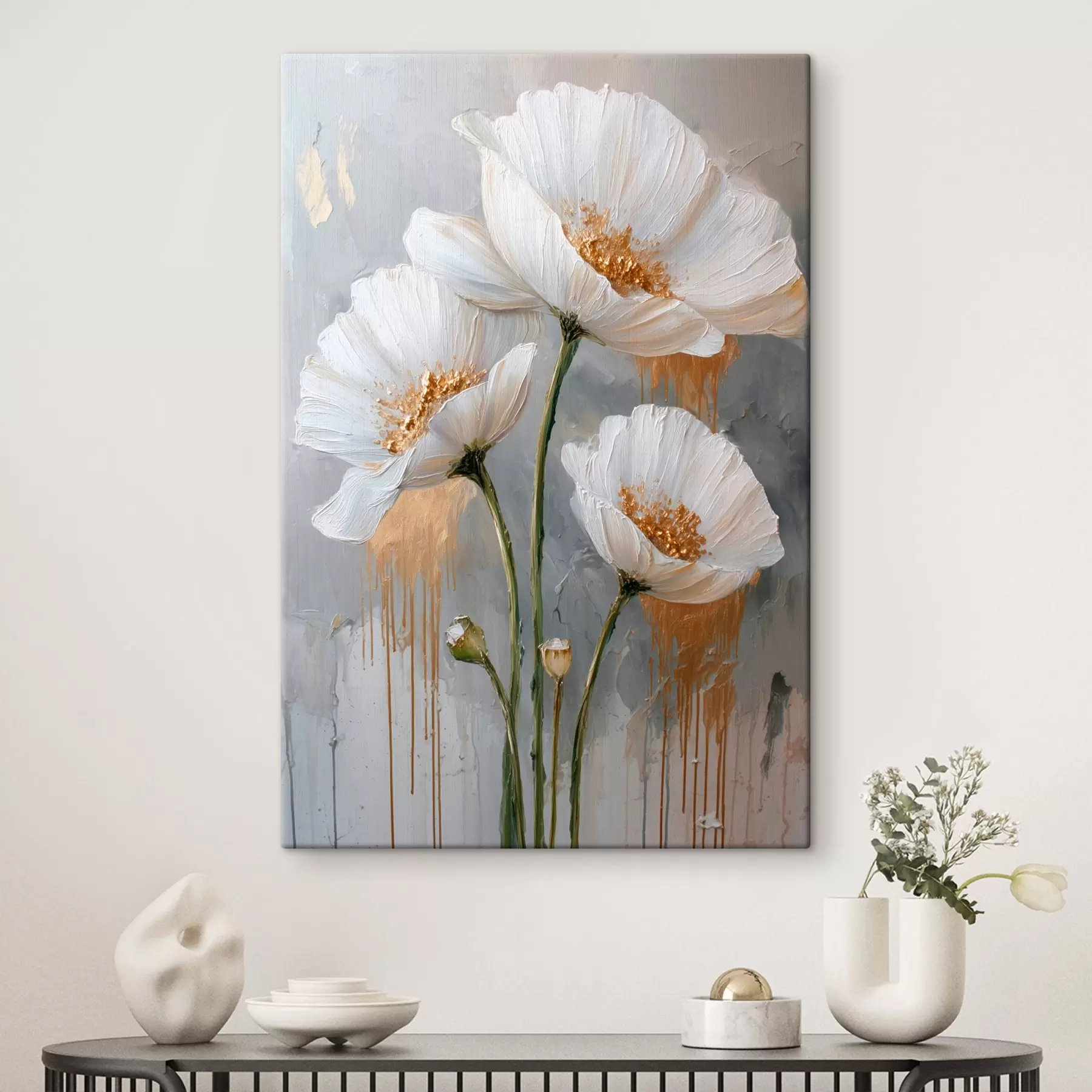 Картина Білі ромашки: об'ємний розпис на синьому тлі s45240