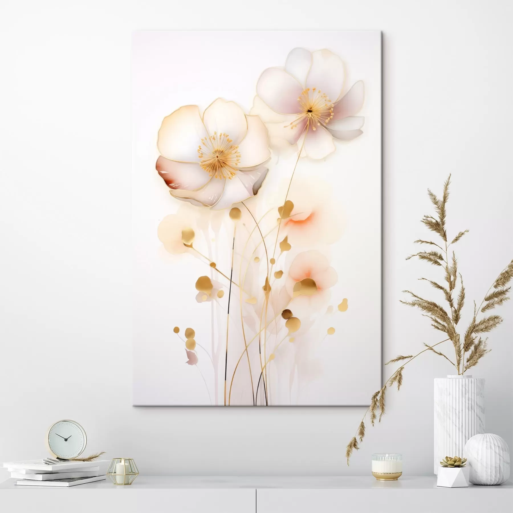 Картина Ніжні напівпрозорі квіти в пастельних відтінках на білому тлі s45259