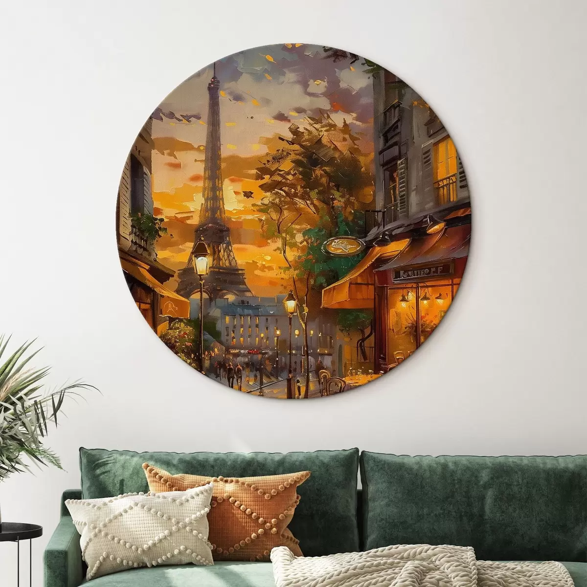 Кругла картина Вулиця в Парижі, ефект олійного живопису r45340