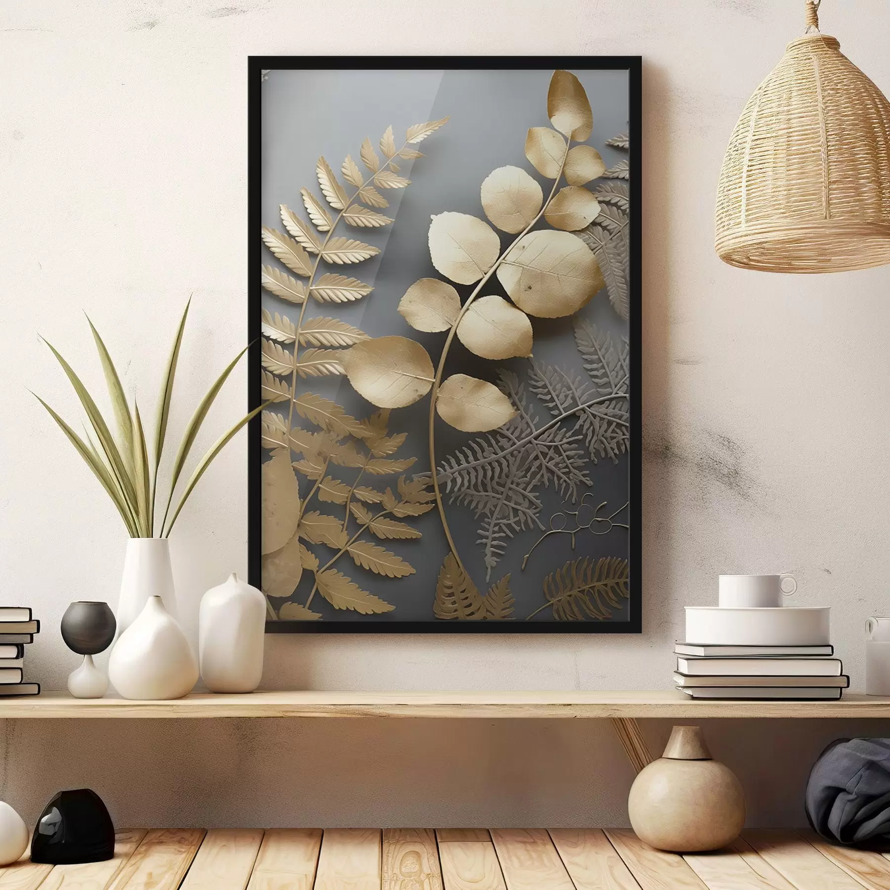 Картина Гілки папороті та евкаліпта на темному тлі f45334