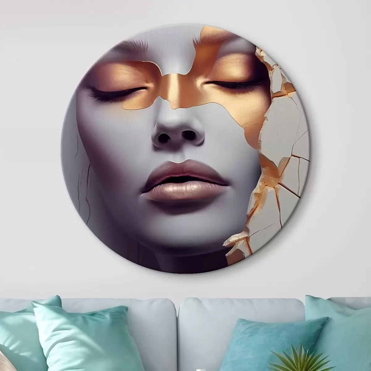 Кругла картина Обличчя в тріщинах r45462