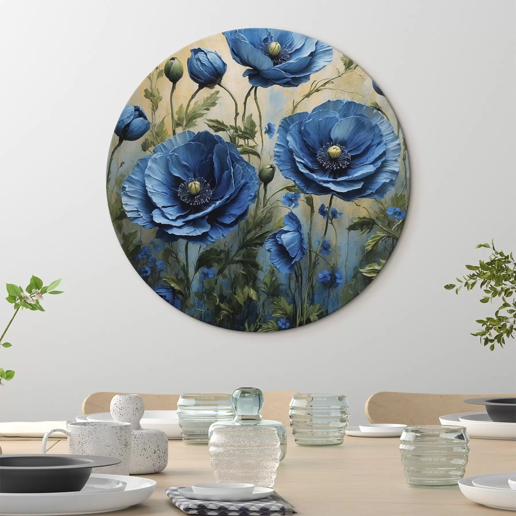 Картина Великі сині маки з бутонами на світлому тлі r45488