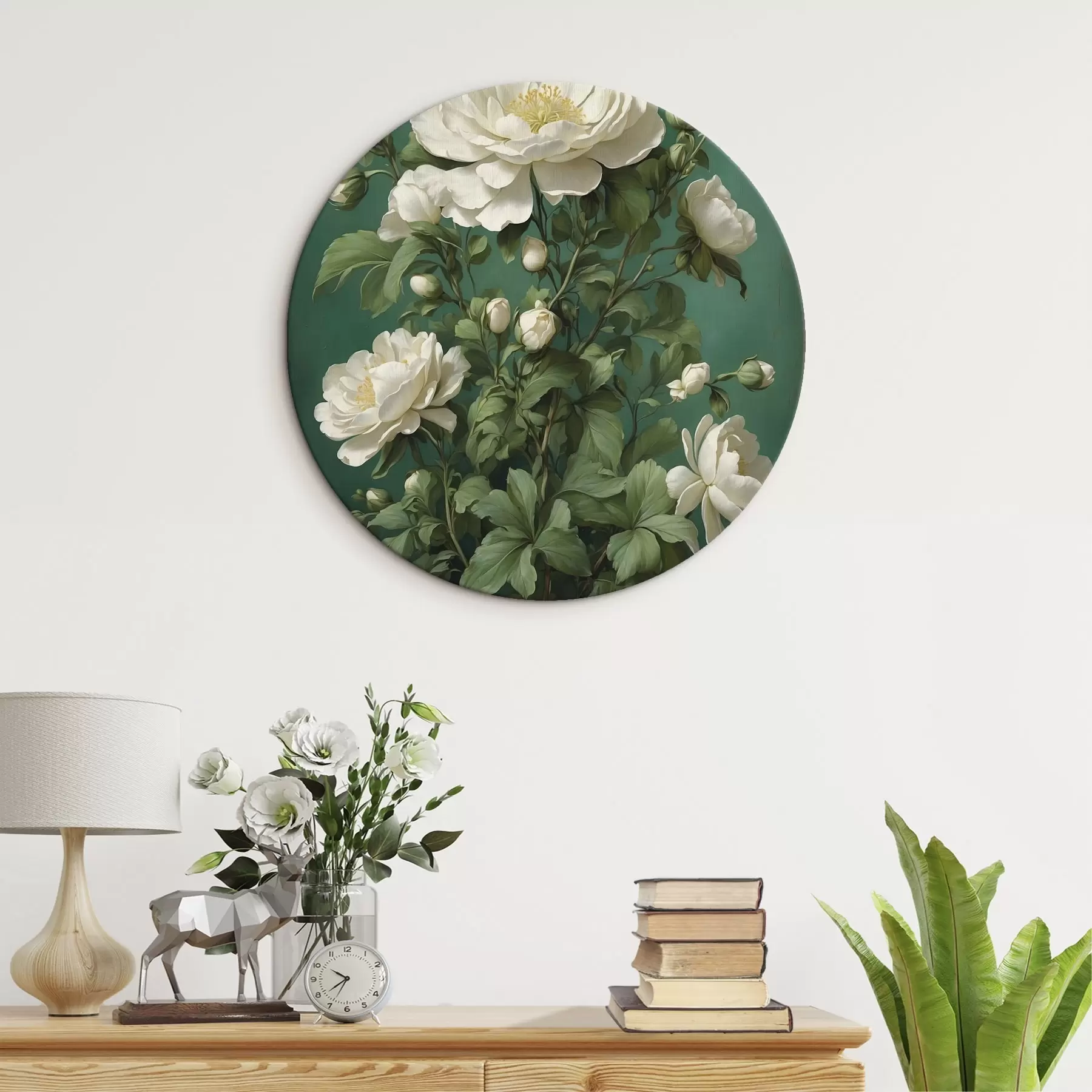 Картина Кремові квіти півонії на зеленому тлі r45491