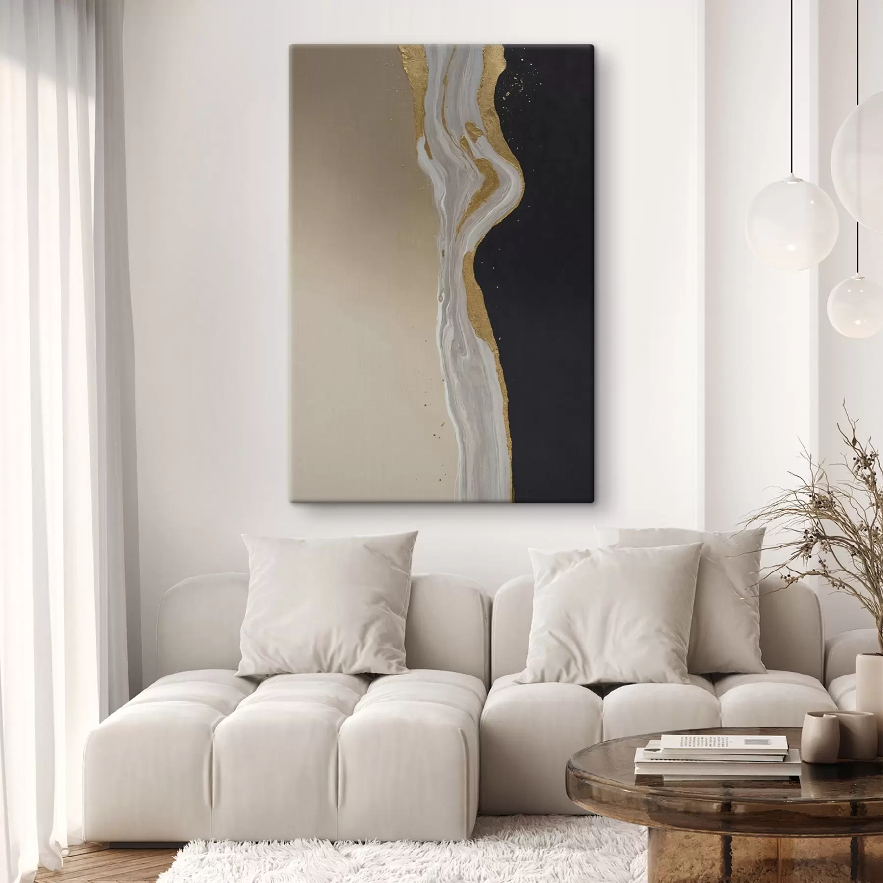 Картина Абстрактний живопис у відтінках бежевого та чорного s45494