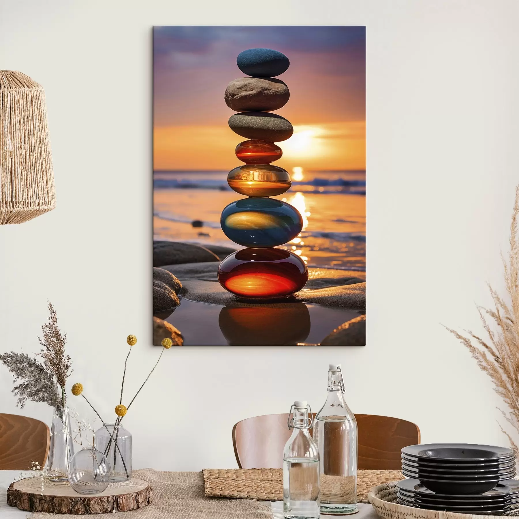 Картина Складені камені на тлі заходу сонця s45520